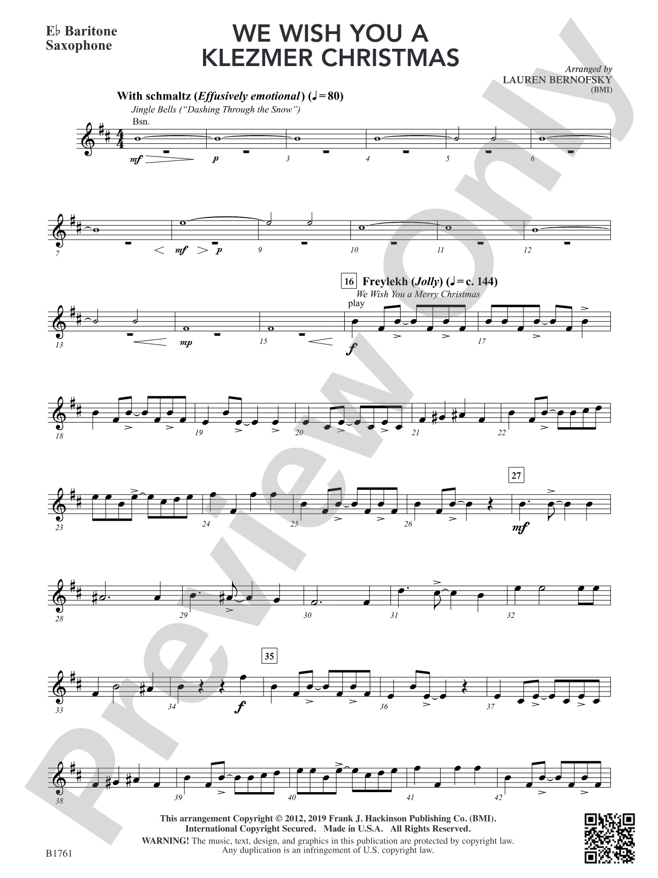 We Wish You A Klezmer Christmas: E-flat Baritone Saxophone