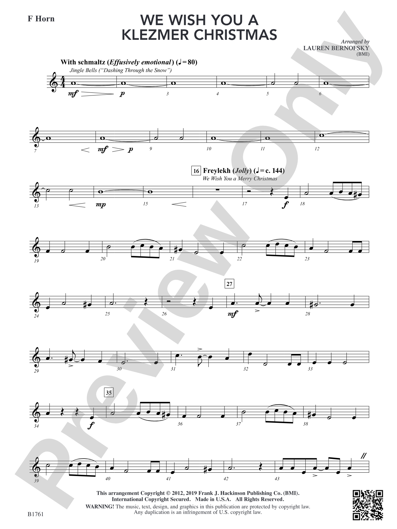 We Wish You A Klezmer Christmas: F Horn