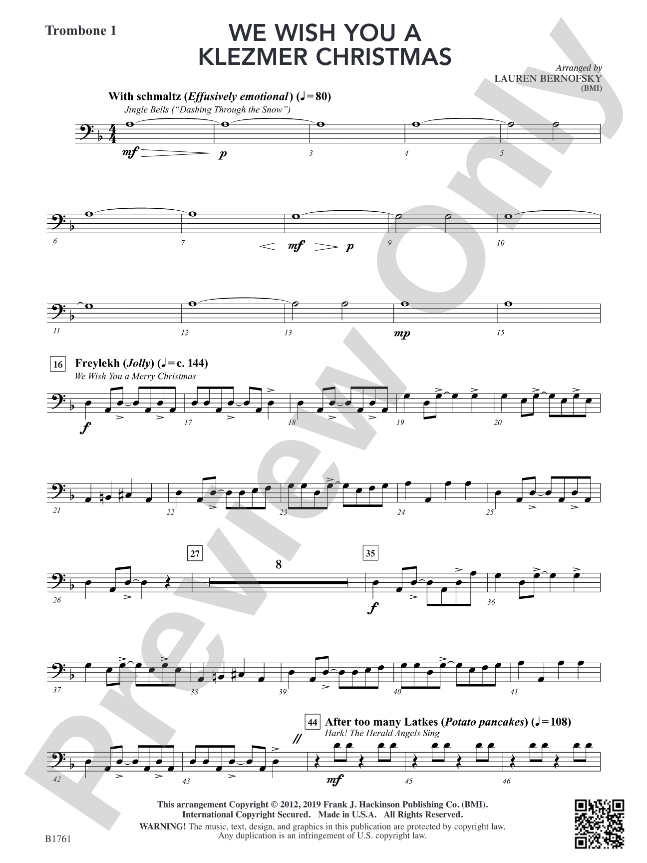We Wish You A Klezmer Christmas: Trombone 1