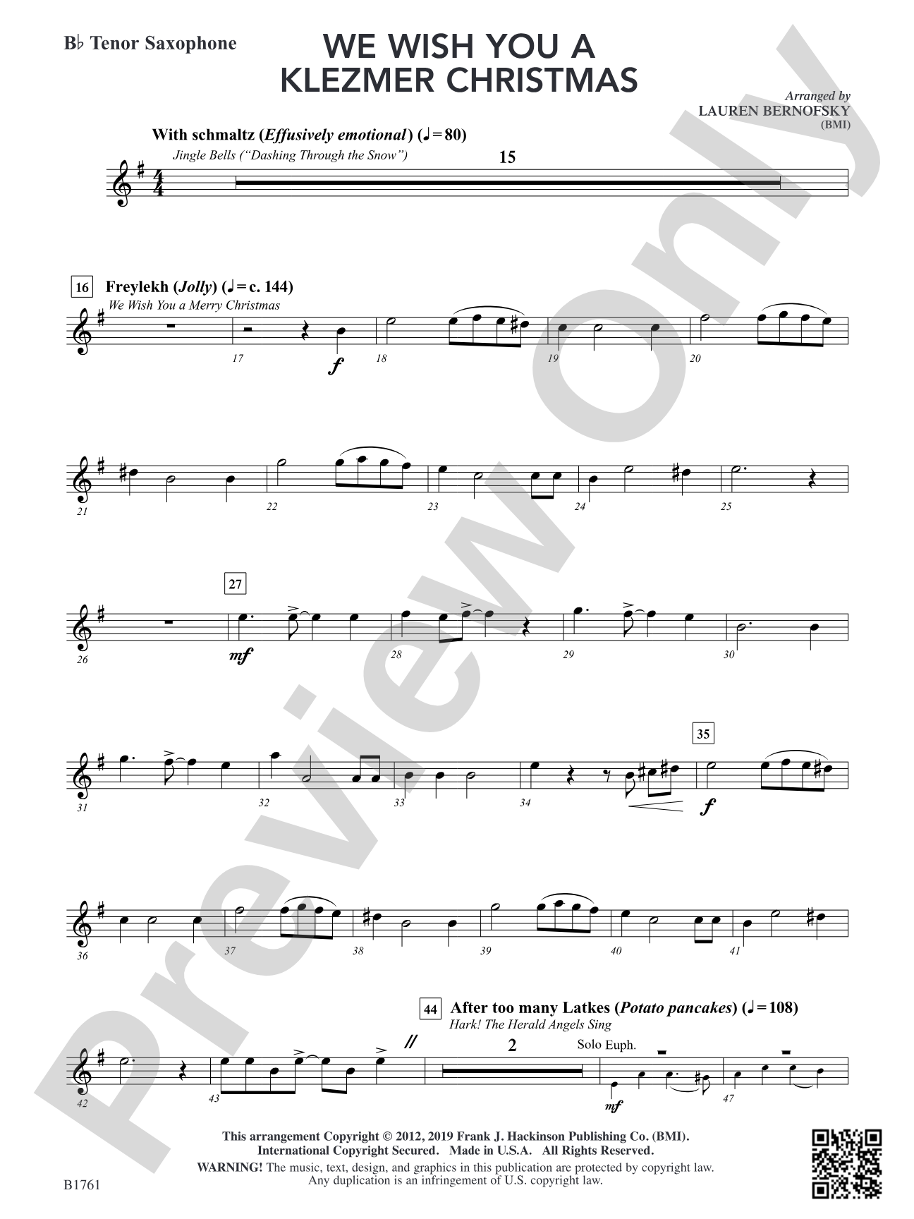 We Wish You A Klezmer Christmas: B-flat Tenor Saxophone
