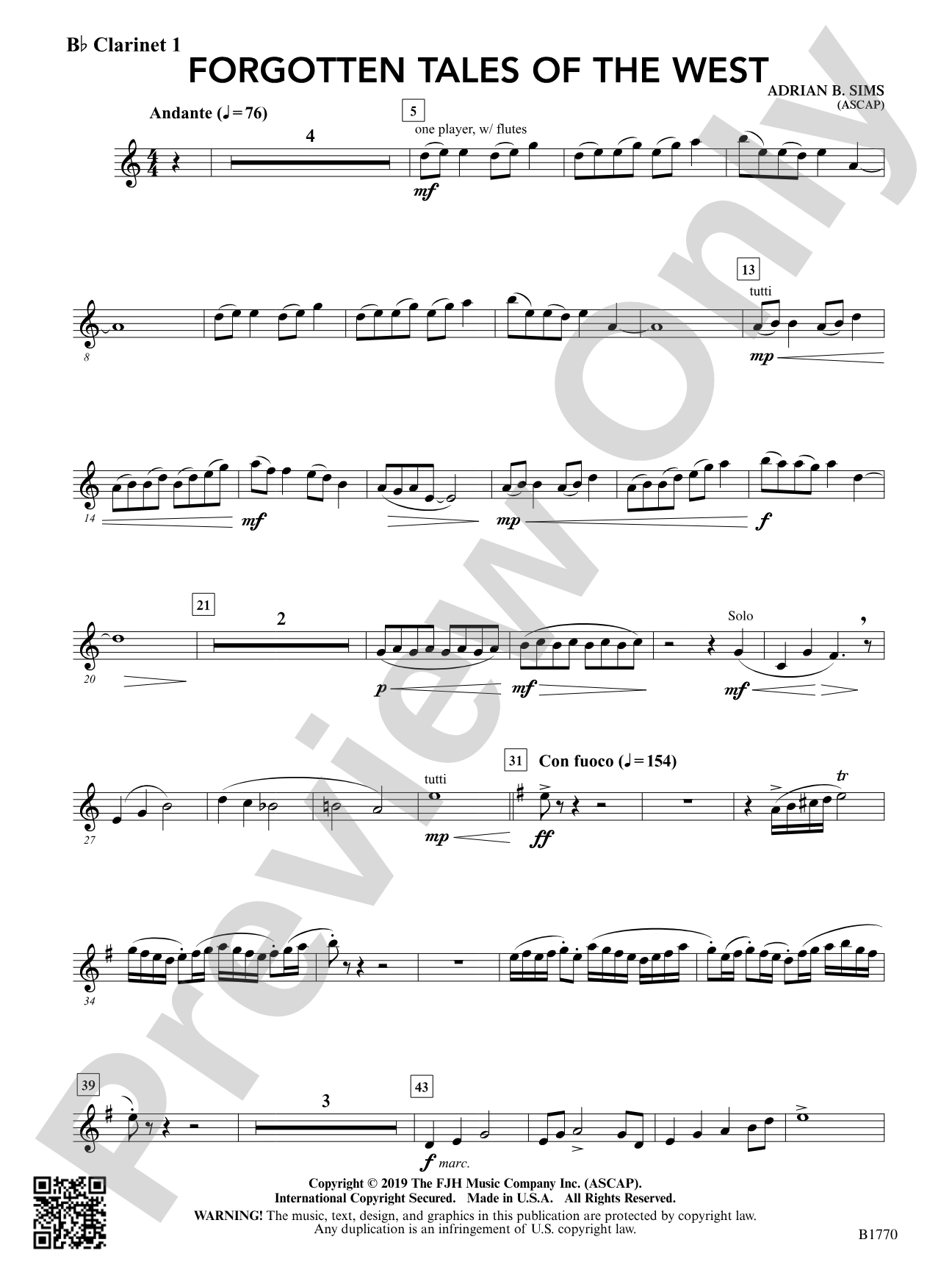 Forgotten Tales of the West: B-flat Clarinet 1