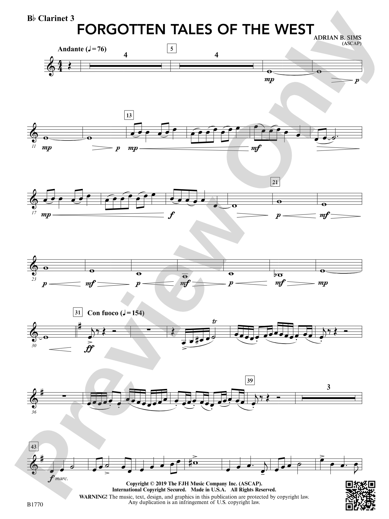 Forgotten Tales of the West: B-flat Clarinet 3