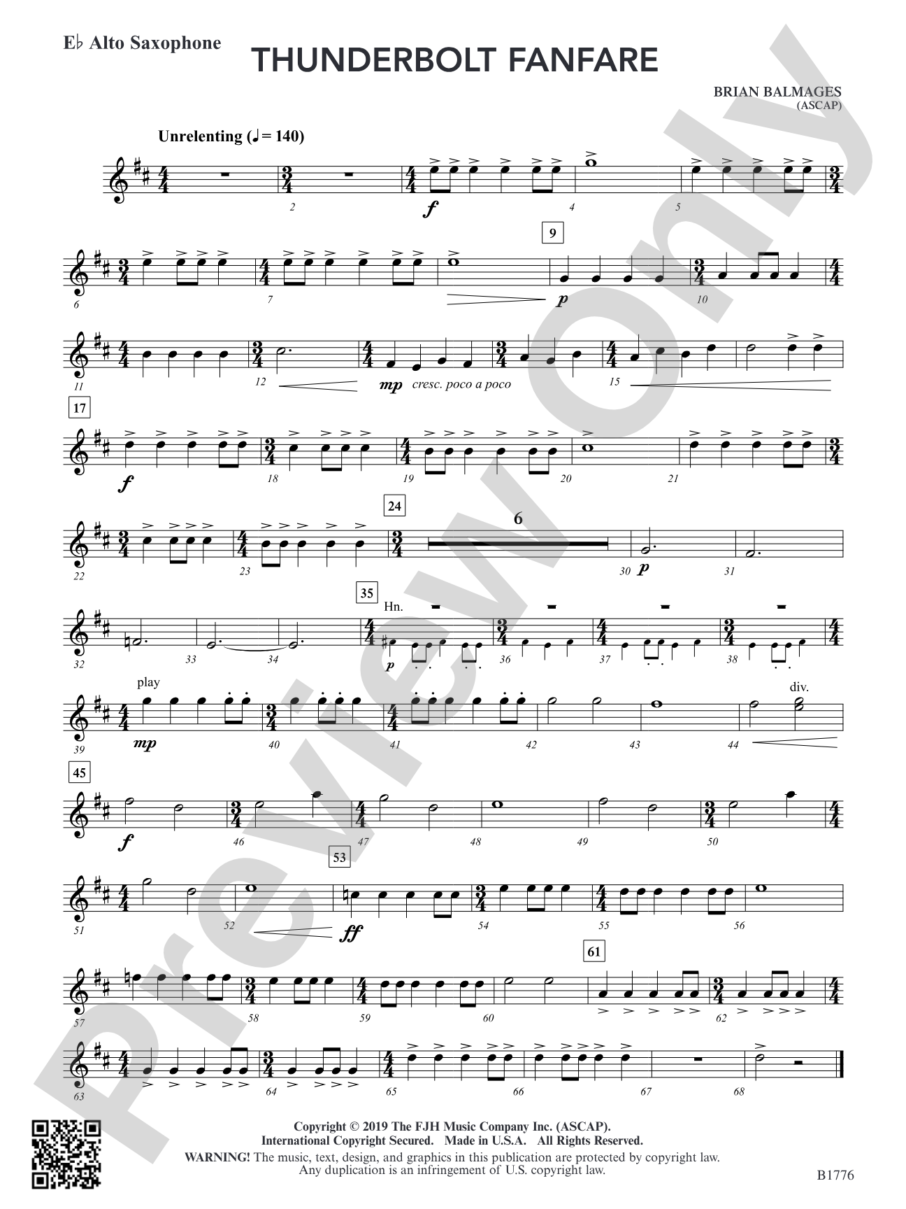 Thunderbolt Fanfare: E-flat Alto Saxophone