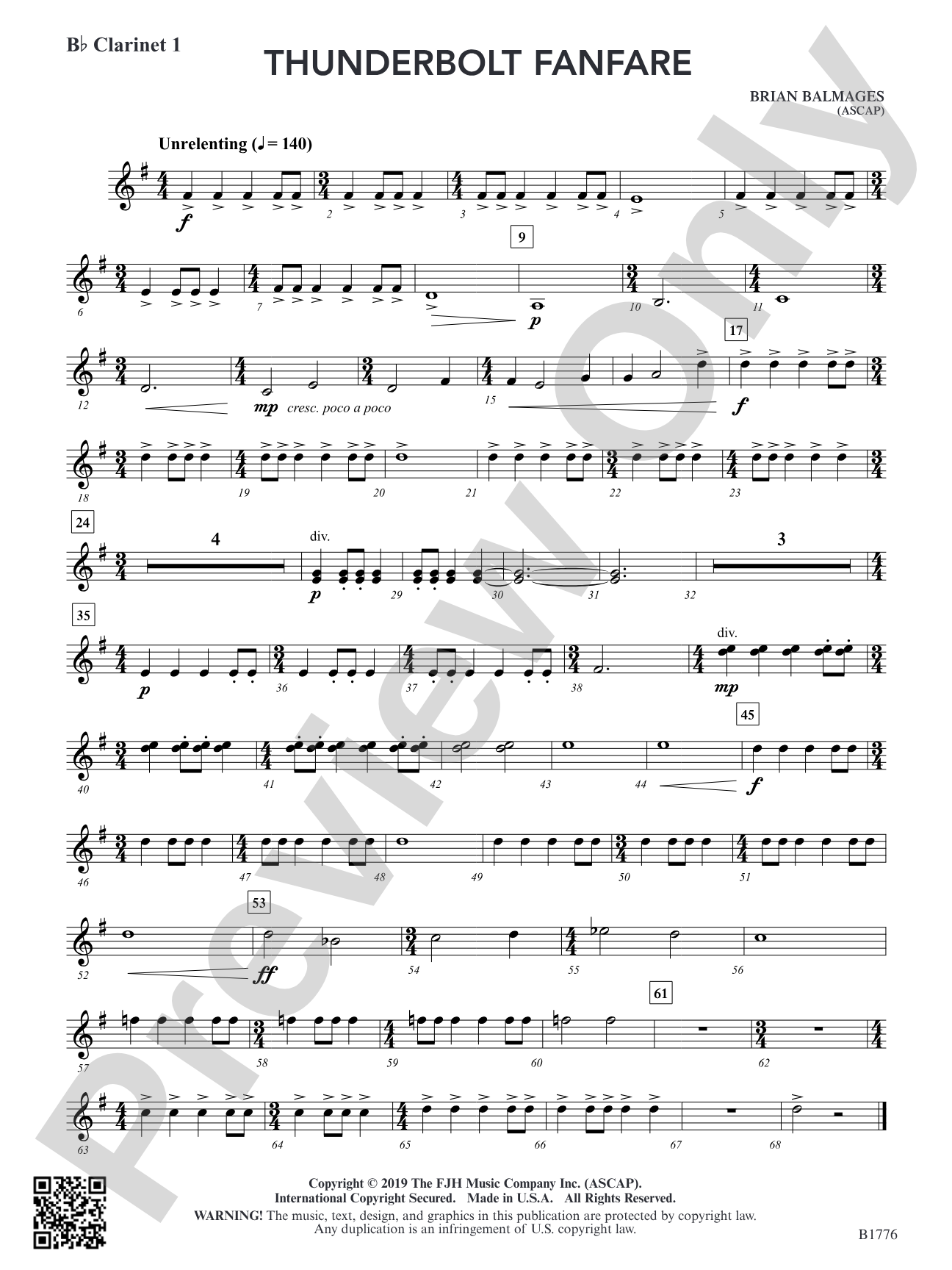Thunderbolt Fanfare: B-flat Clarinet 1