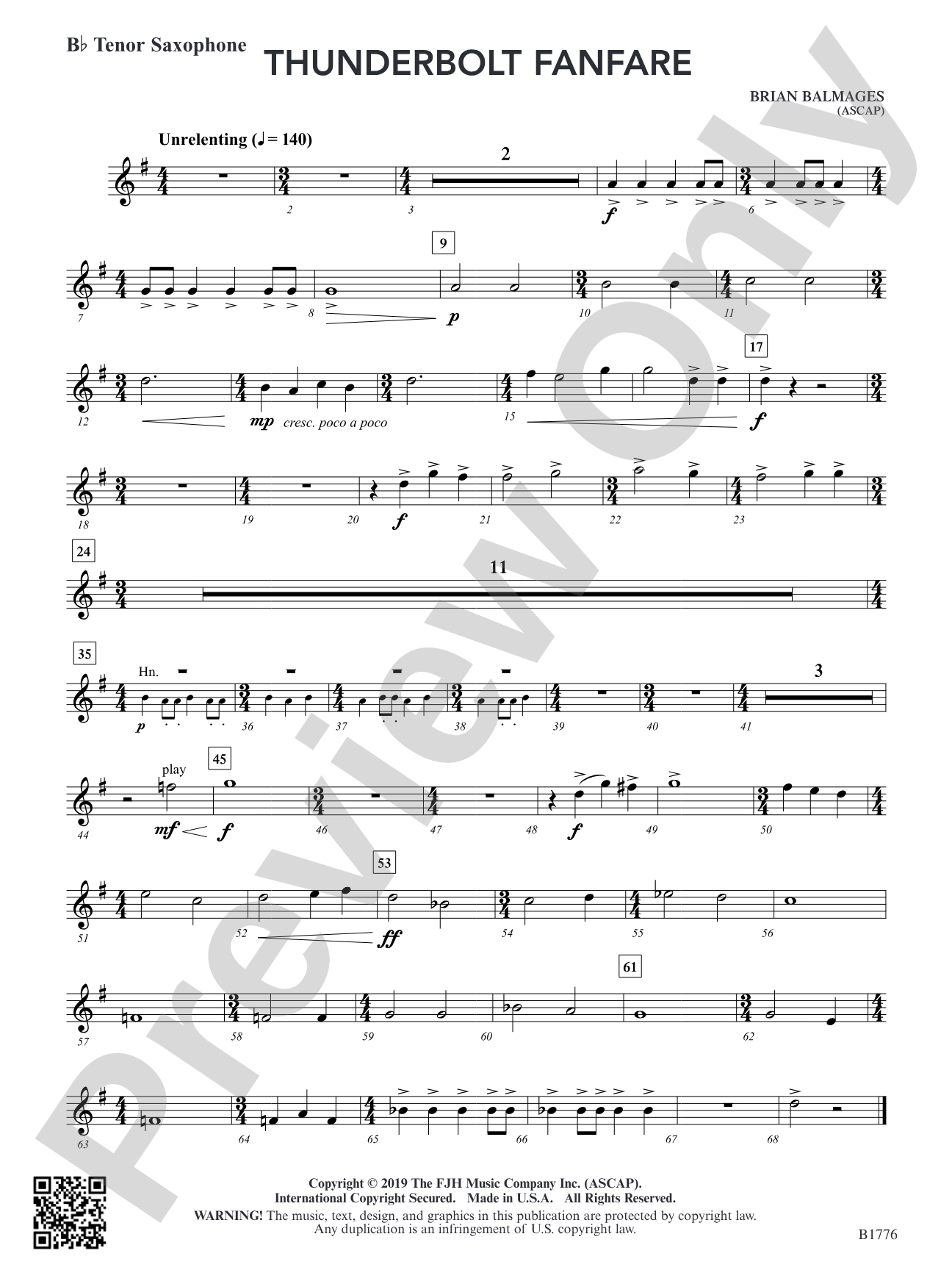 Thunderbolt Fanfare: B-flat Tenor Saxophone