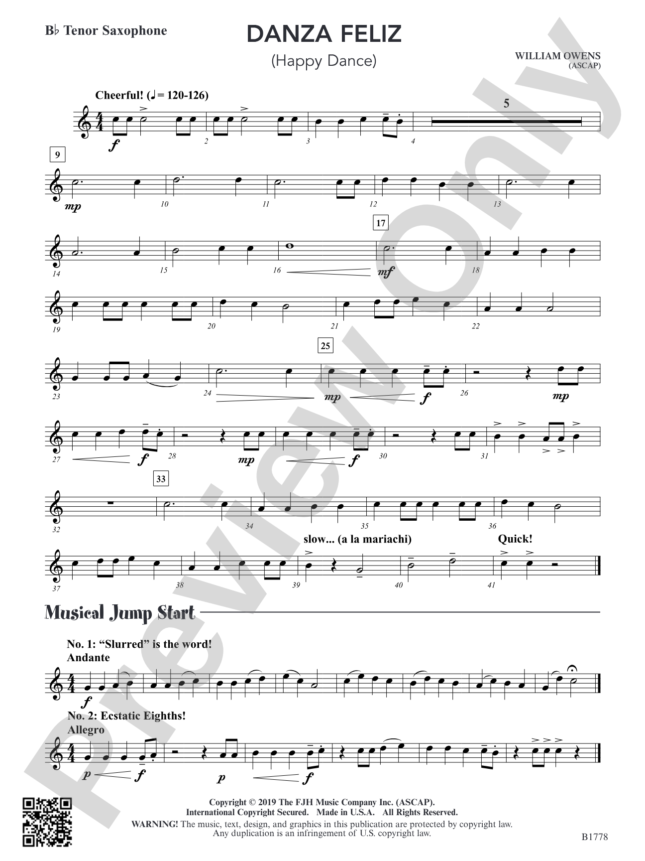 Danza Feliz: B-flat Tenor Saxophone