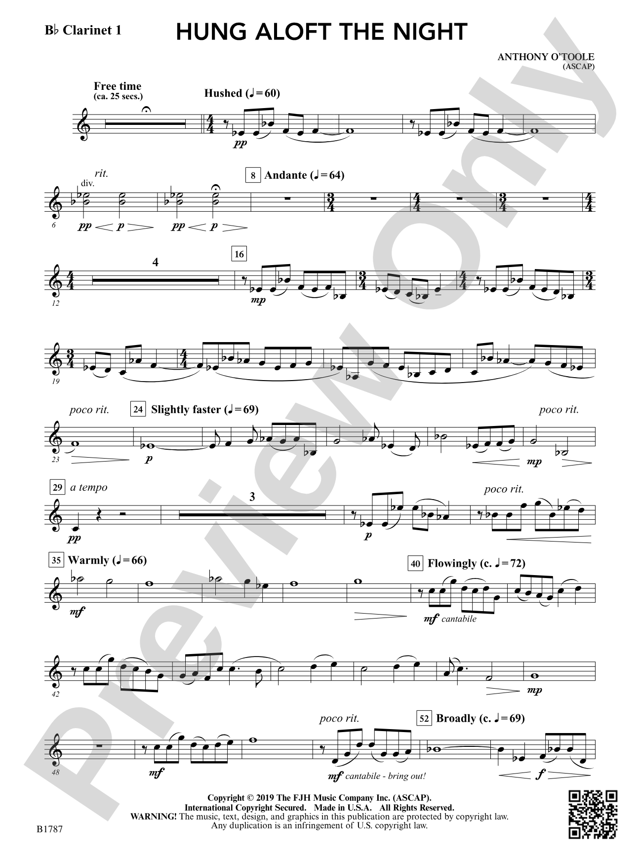 hung aloft the night: B-flat Clarinet 1