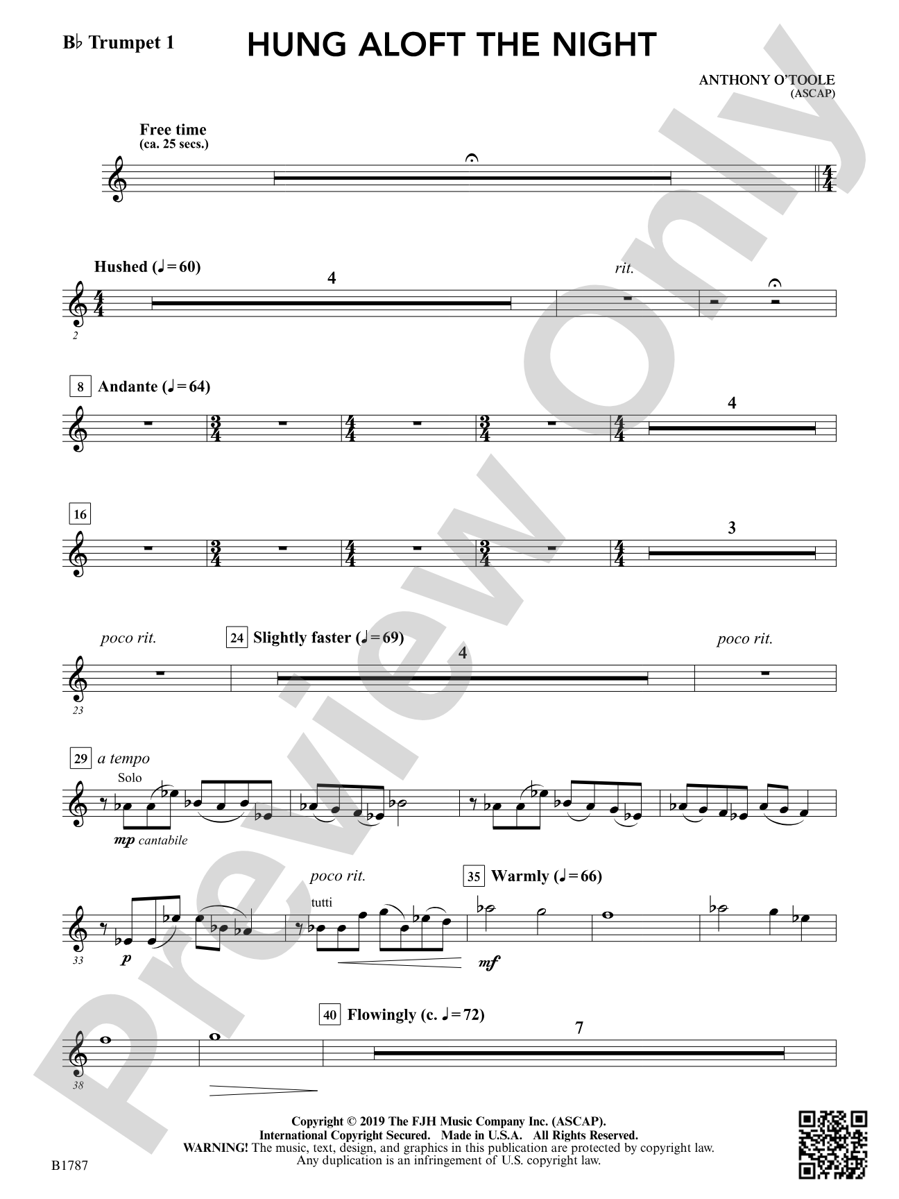 hung aloft the night: B-flat Trumpet 1