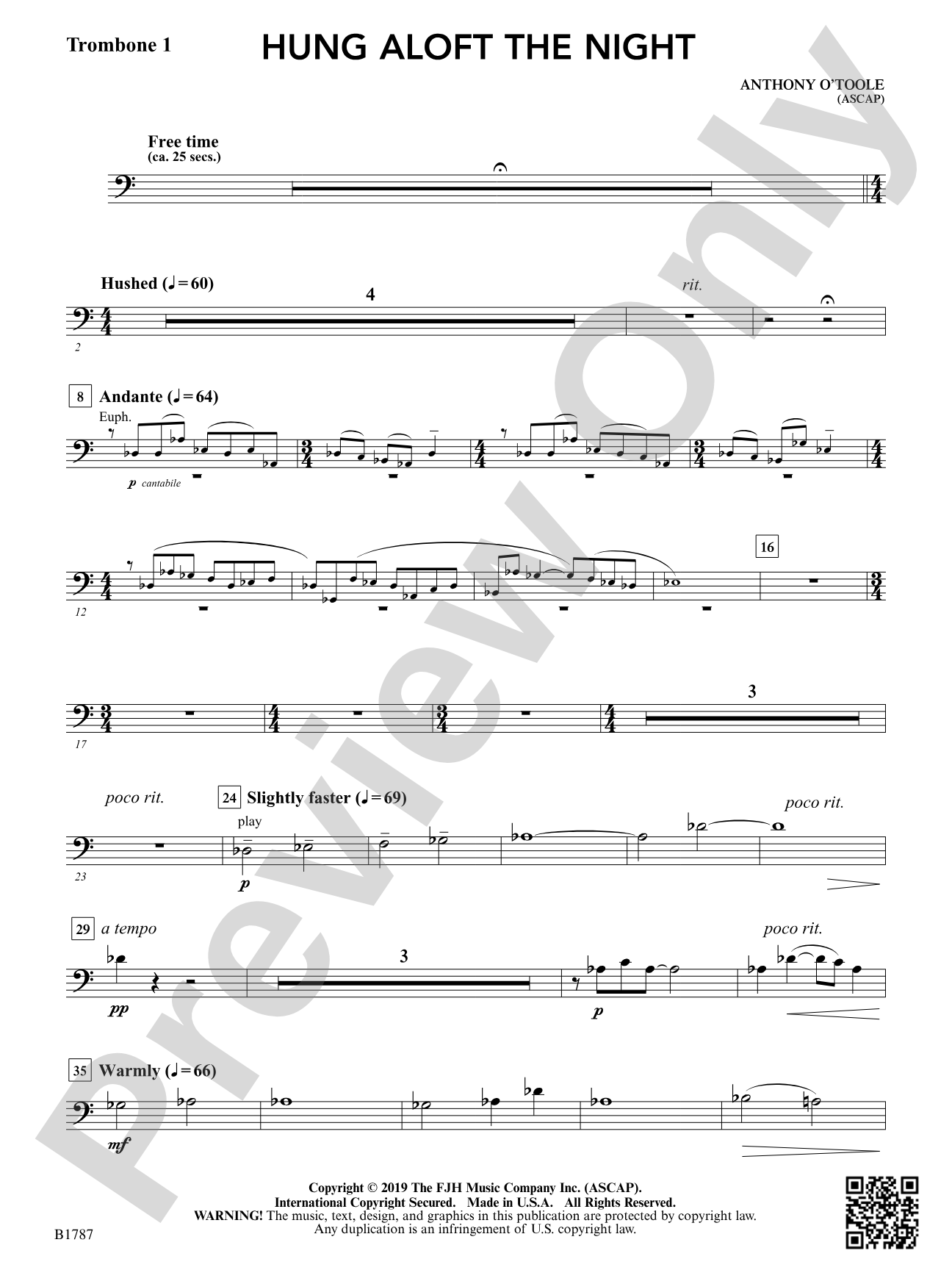 hung aloft the night: Trombone 1