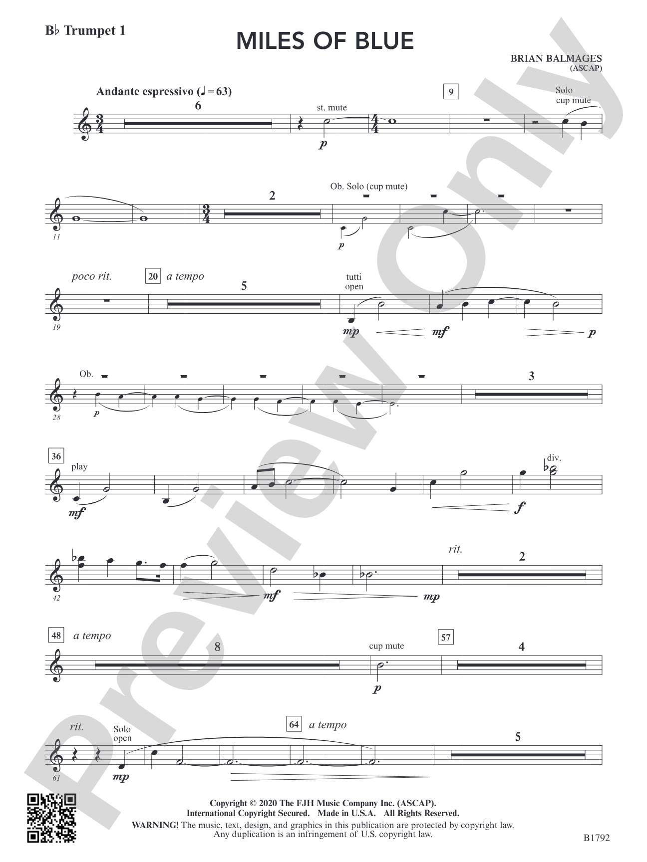 Miles of Blue: B-flat Trumpet 1 incl. Antiphonal Trumpets