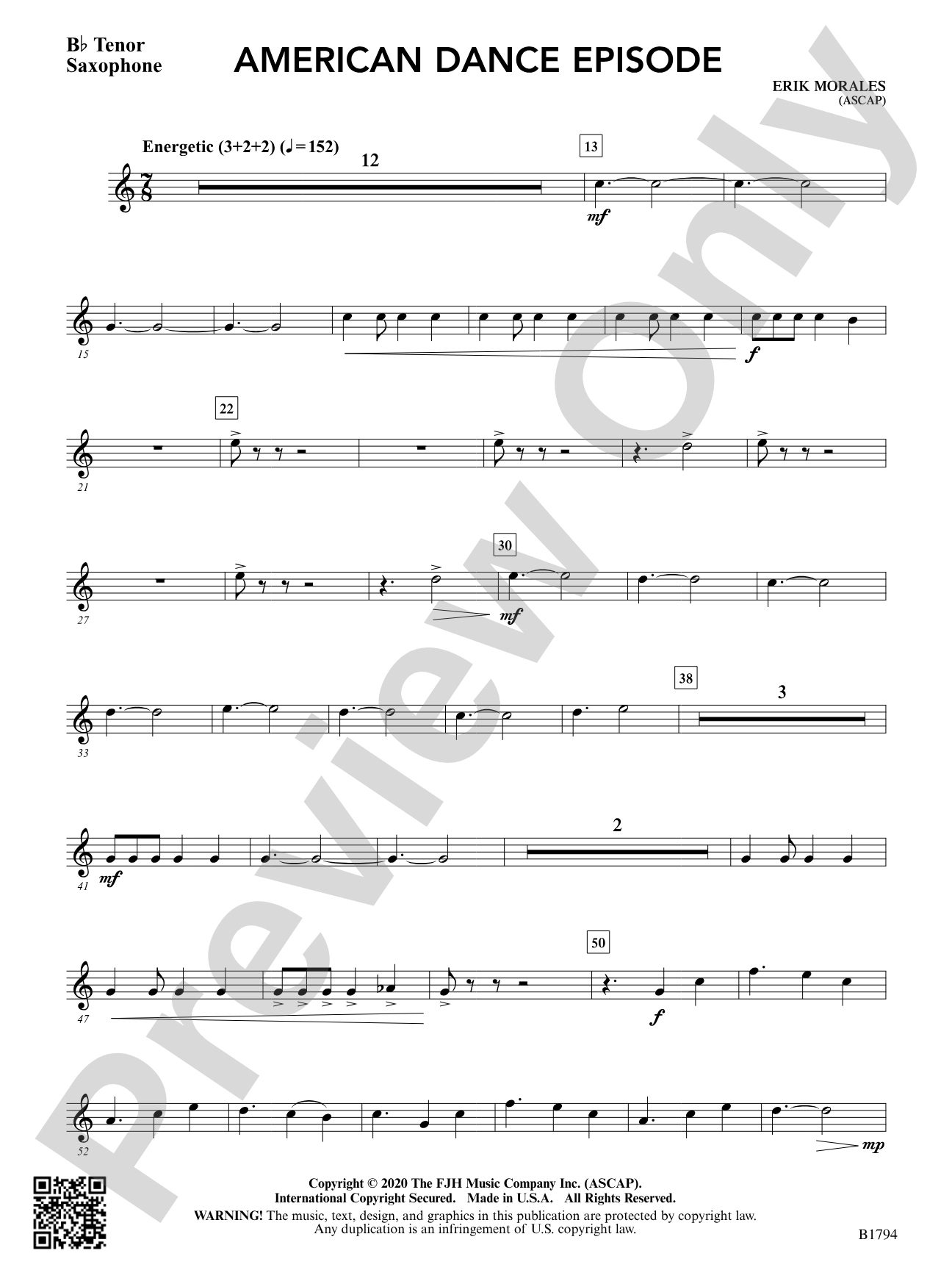 American Dance Episode: B-flat Tenor Saxophone
