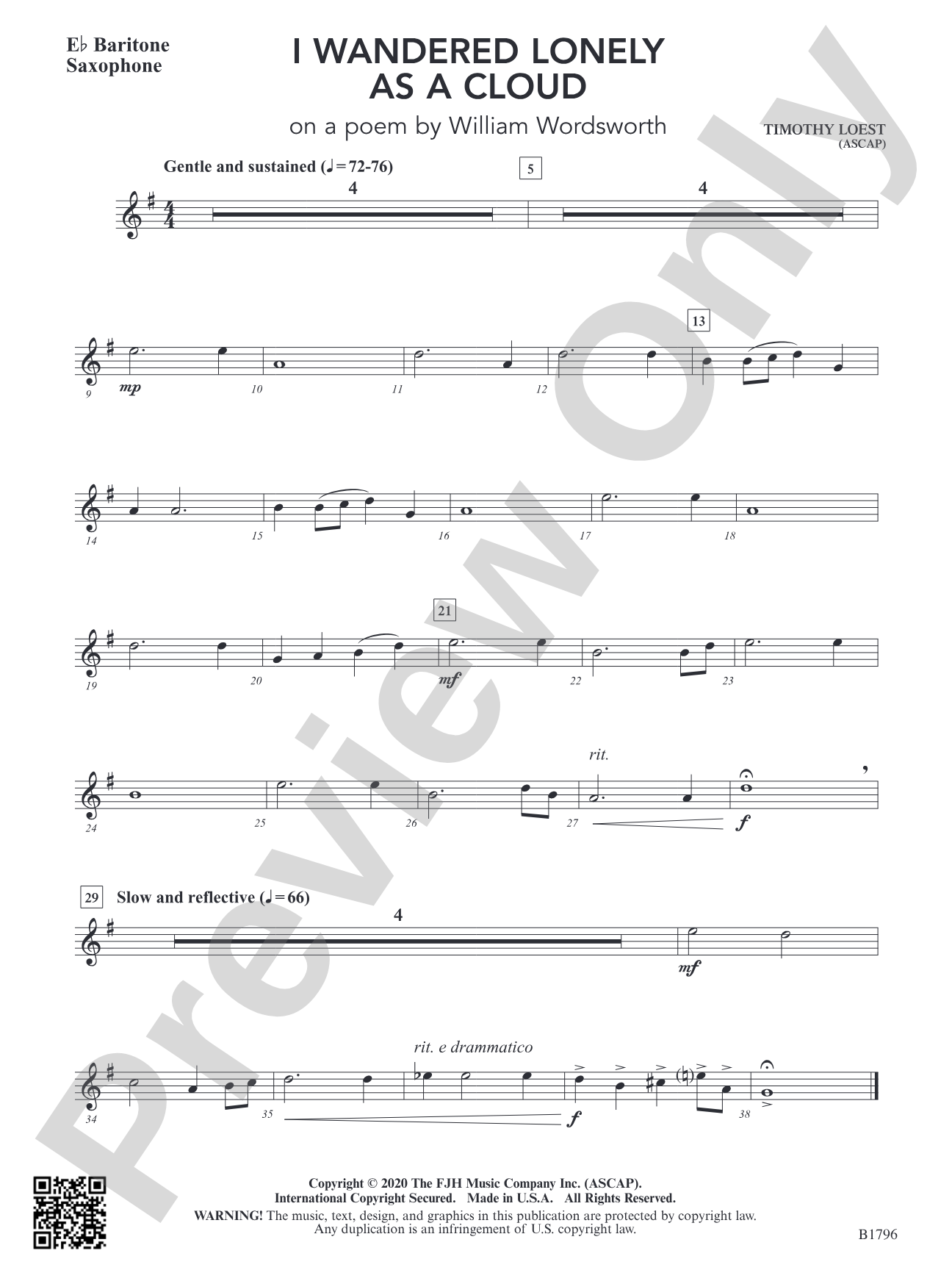 I Wandered Lonely as a Cloud (on a poem by William Wordsworth): E-flat Baritone Saxophone