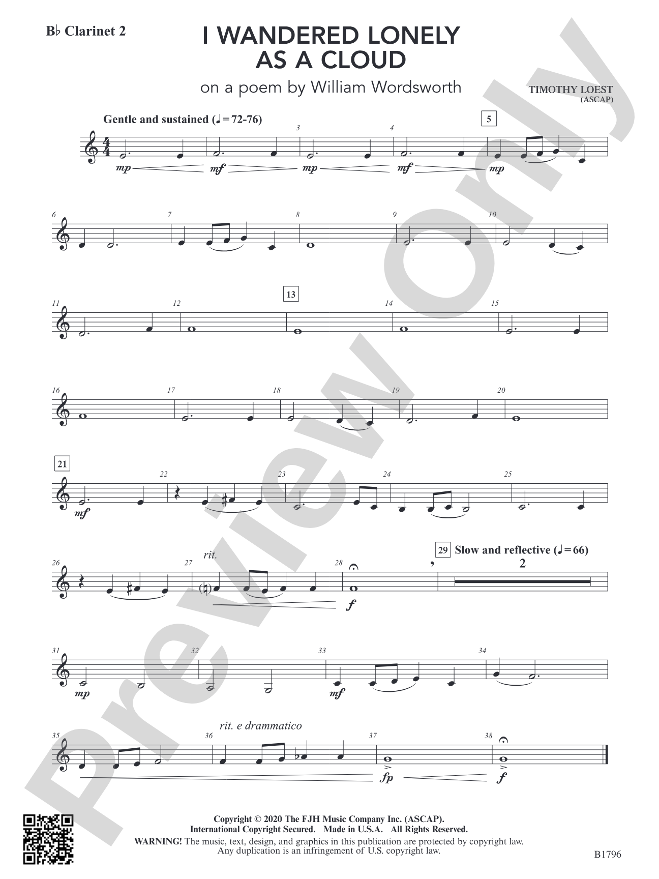 I Wandered Lonely as a Cloud (on a poem by William Wordsworth): B-flat Clarinet 2
