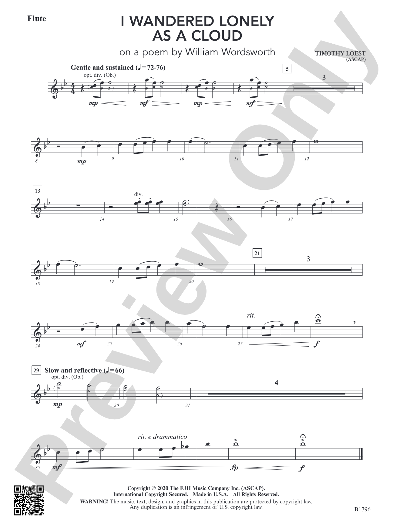 I Wandered Lonely as a Cloud (on a poem by William Wordsworth): Flute