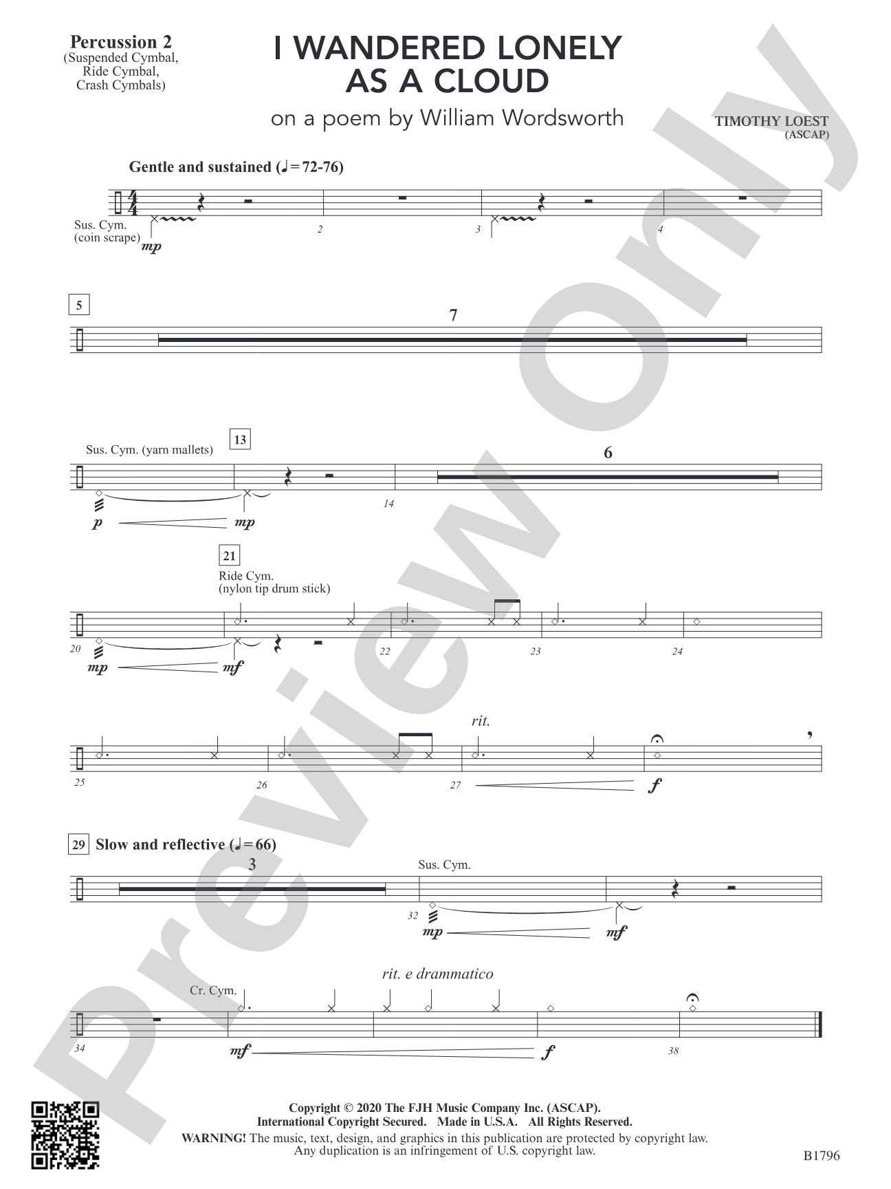 I Wandered Lonely as a Cloud (on a poem by William Wordsworth): Percussion 2