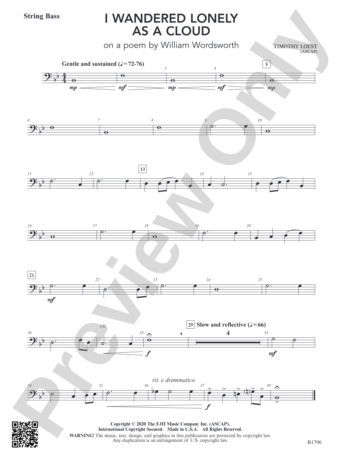 I Wandered Lonely as a Cloud (on a poem by William Wordsworth): String Bass