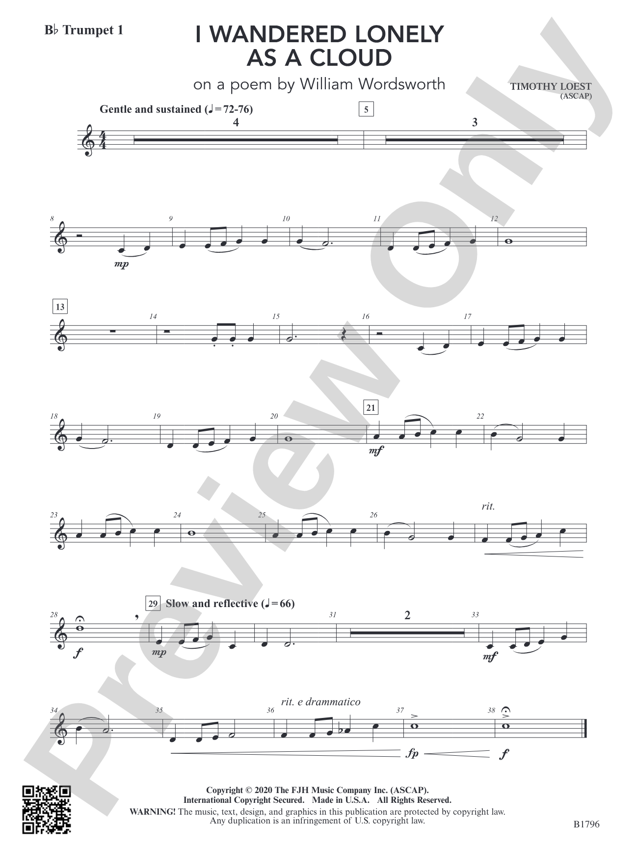 I Wandered Lonely as a Cloud (on a poem by William Wordsworth): B-flat Trumpet 1