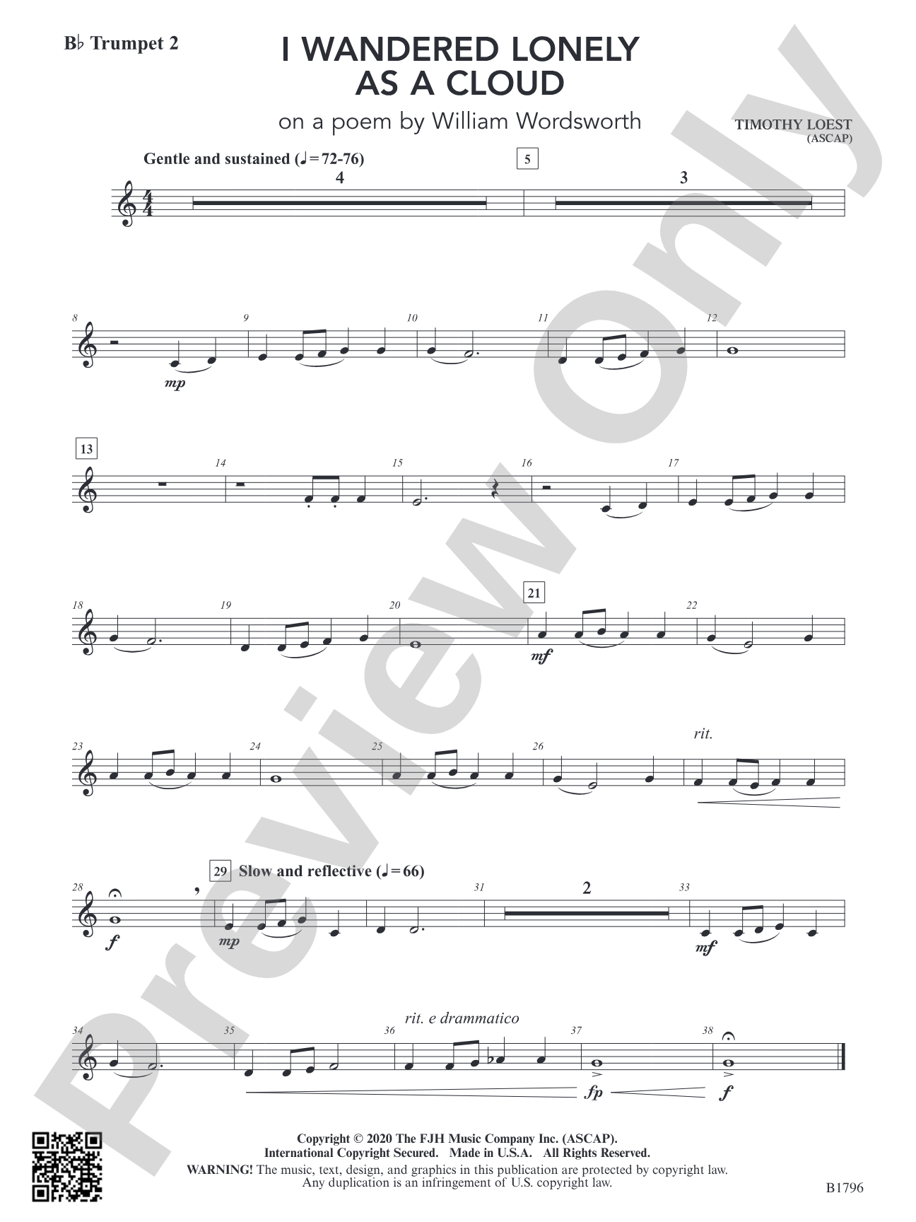 I Wandered Lonely as a Cloud (on a poem by William Wordsworth): B-flat Trumpet 2