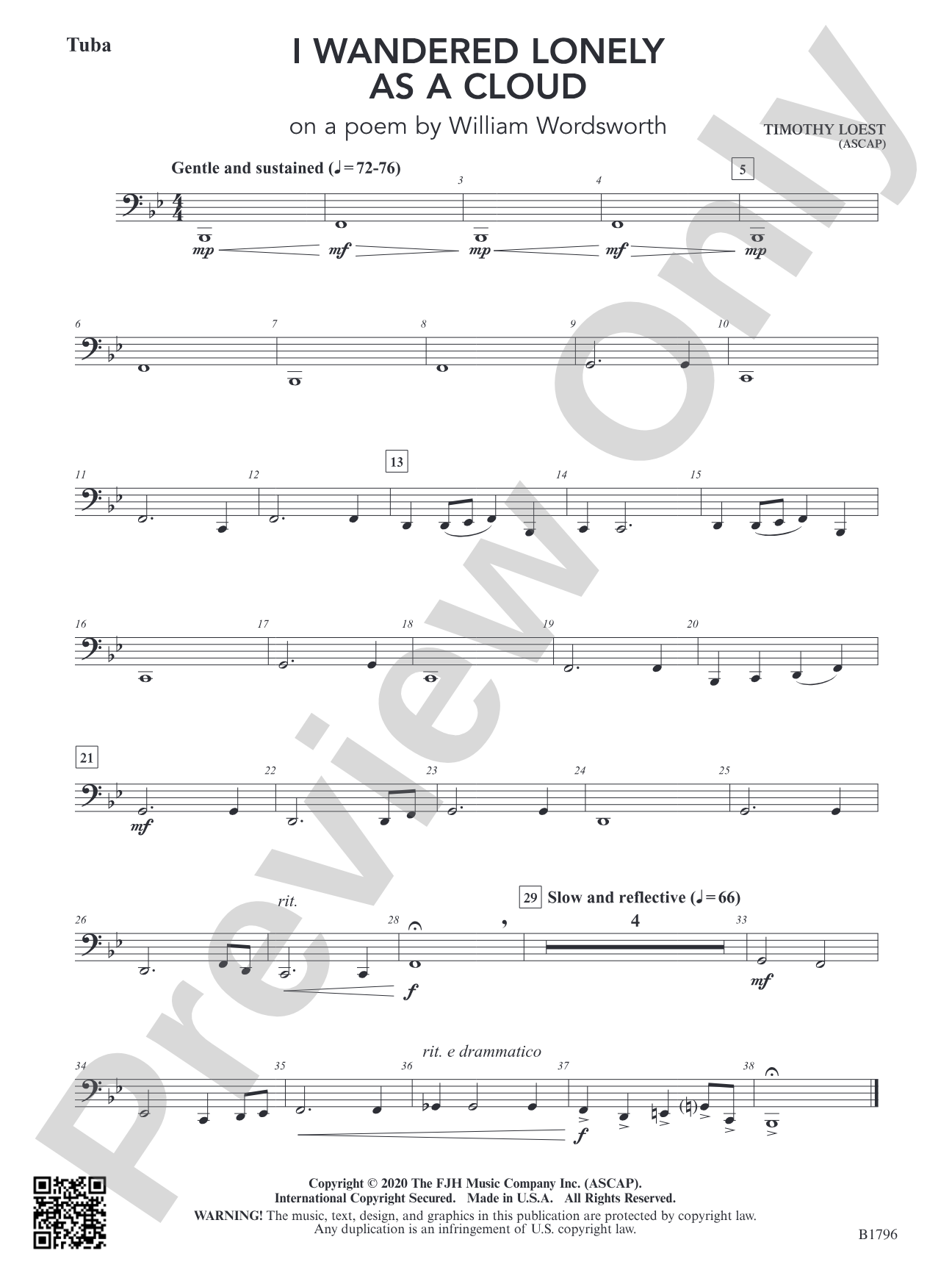 I Wandered Lonely as a Cloud (on a poem by William Wordsworth): Tuba