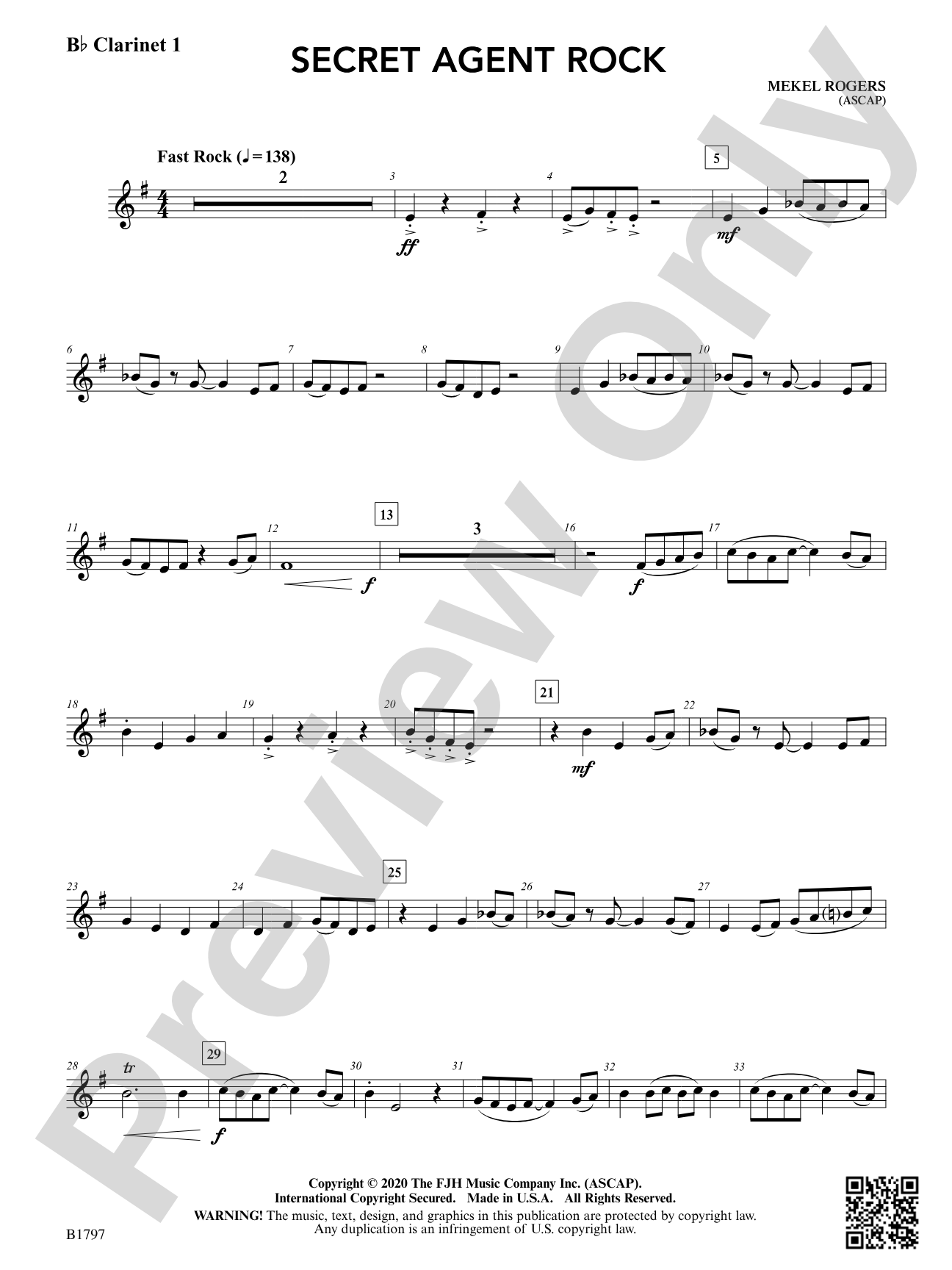 Secret Agent Rock: B-flat Clarinet 1