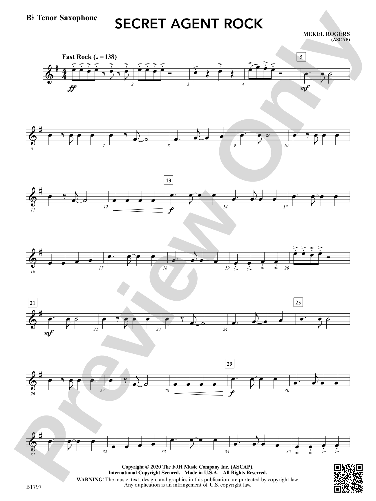 Secret Agent Rock: B-flat Tenor Saxophone