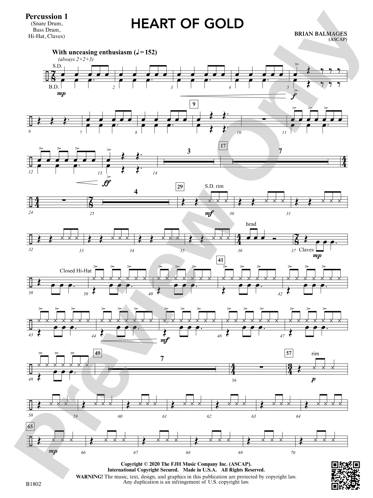 Heart of Gold: Percussion 1