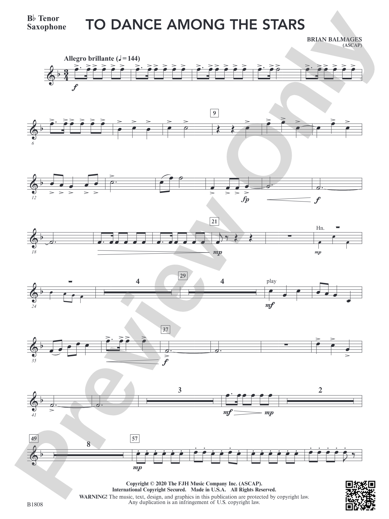 To Dance Among the Stars: B-flat Tenor Saxophone