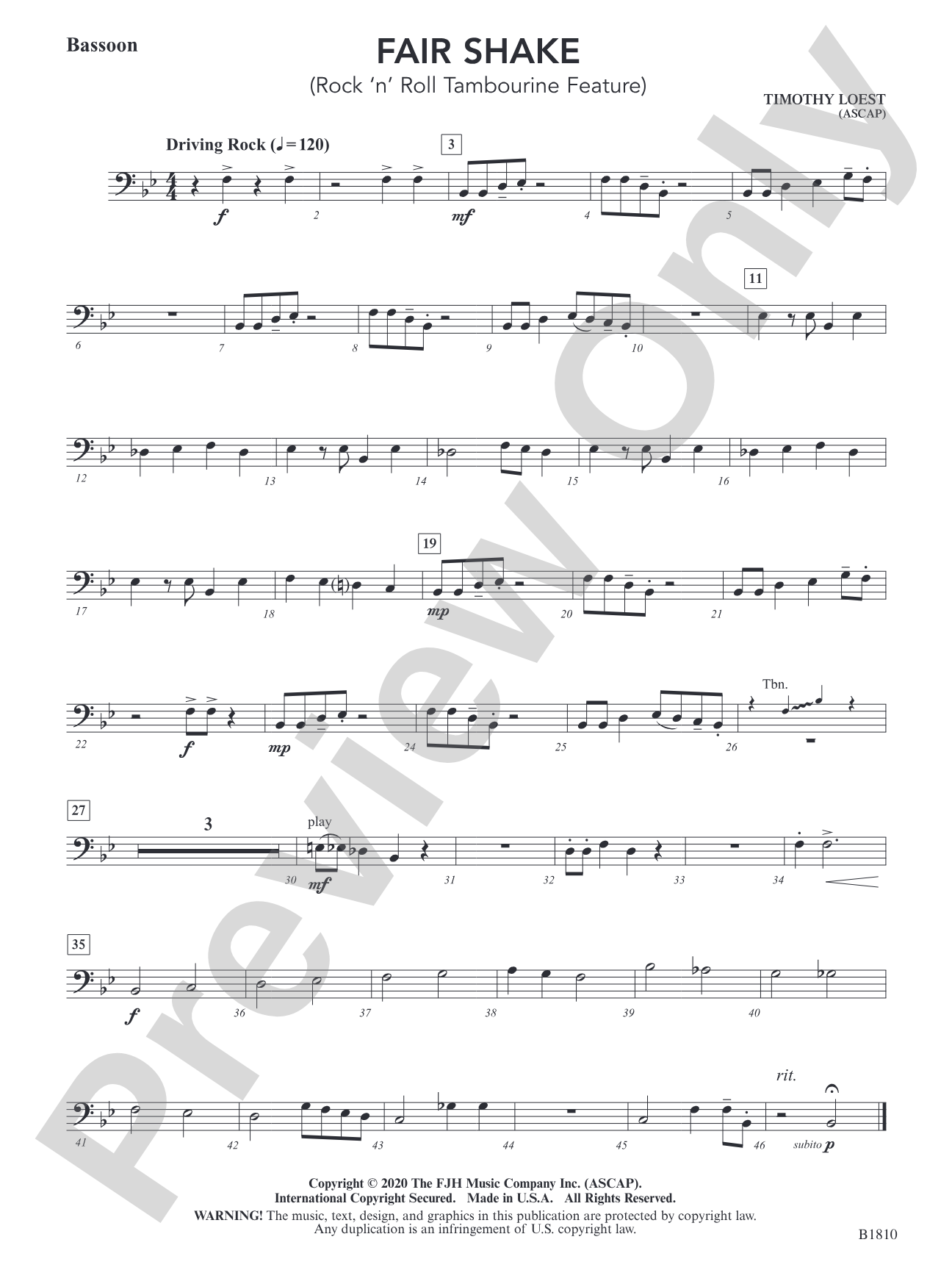 Fair Shake (Rock 'n' Roll Tambourine Feature): Bassoon