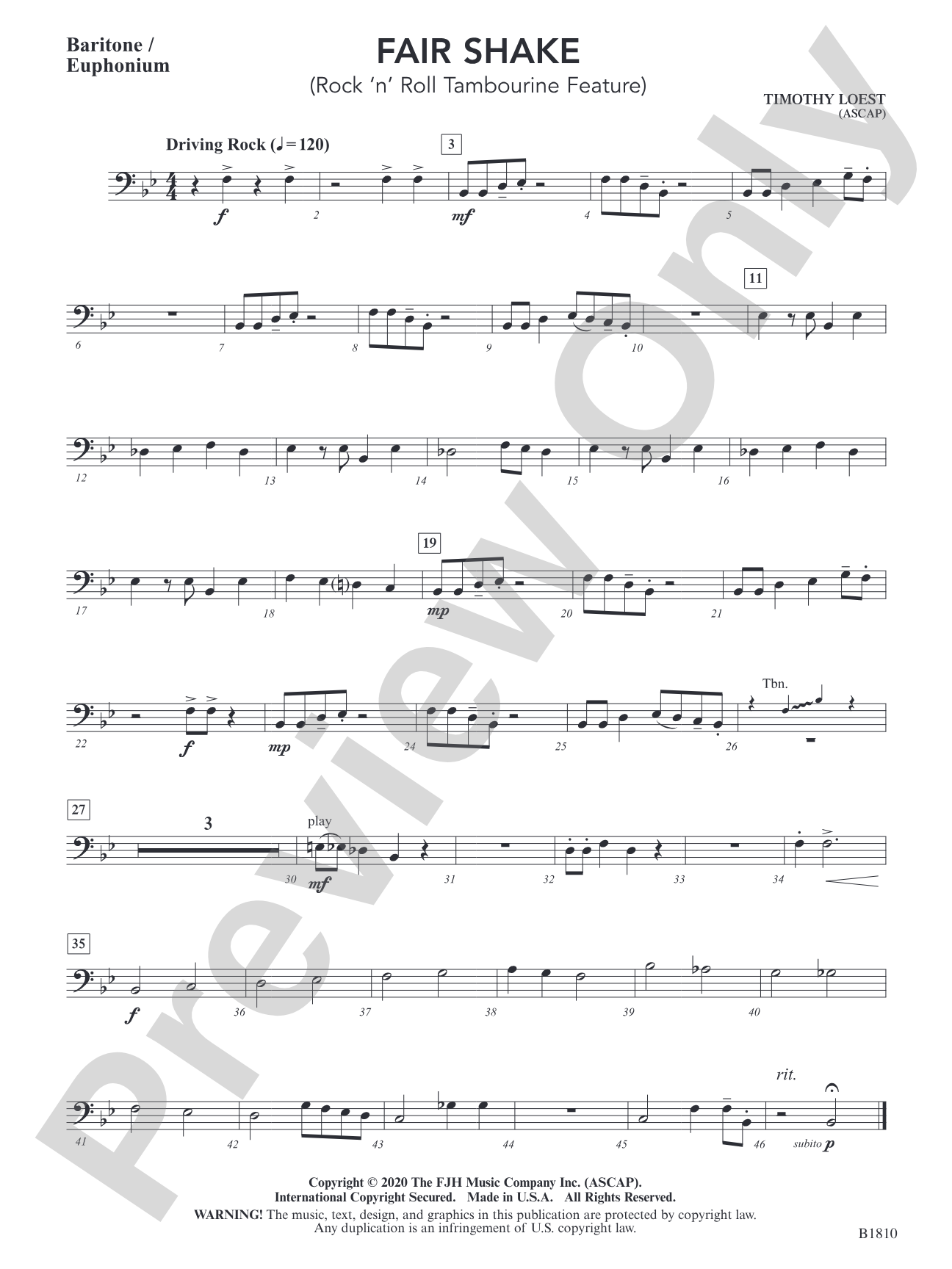 Fair Shake (Rock 'n' Roll Tambourine Feature): Baritone / Euphonium