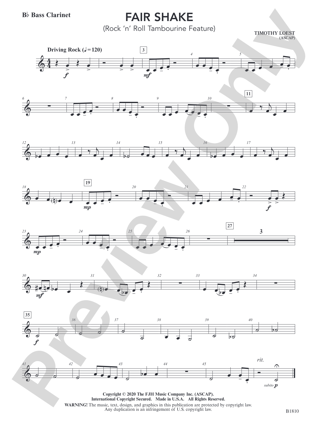 Fair Shake (Rock 'n' Roll Tambourine Feature): B-flat Bass Clarinet