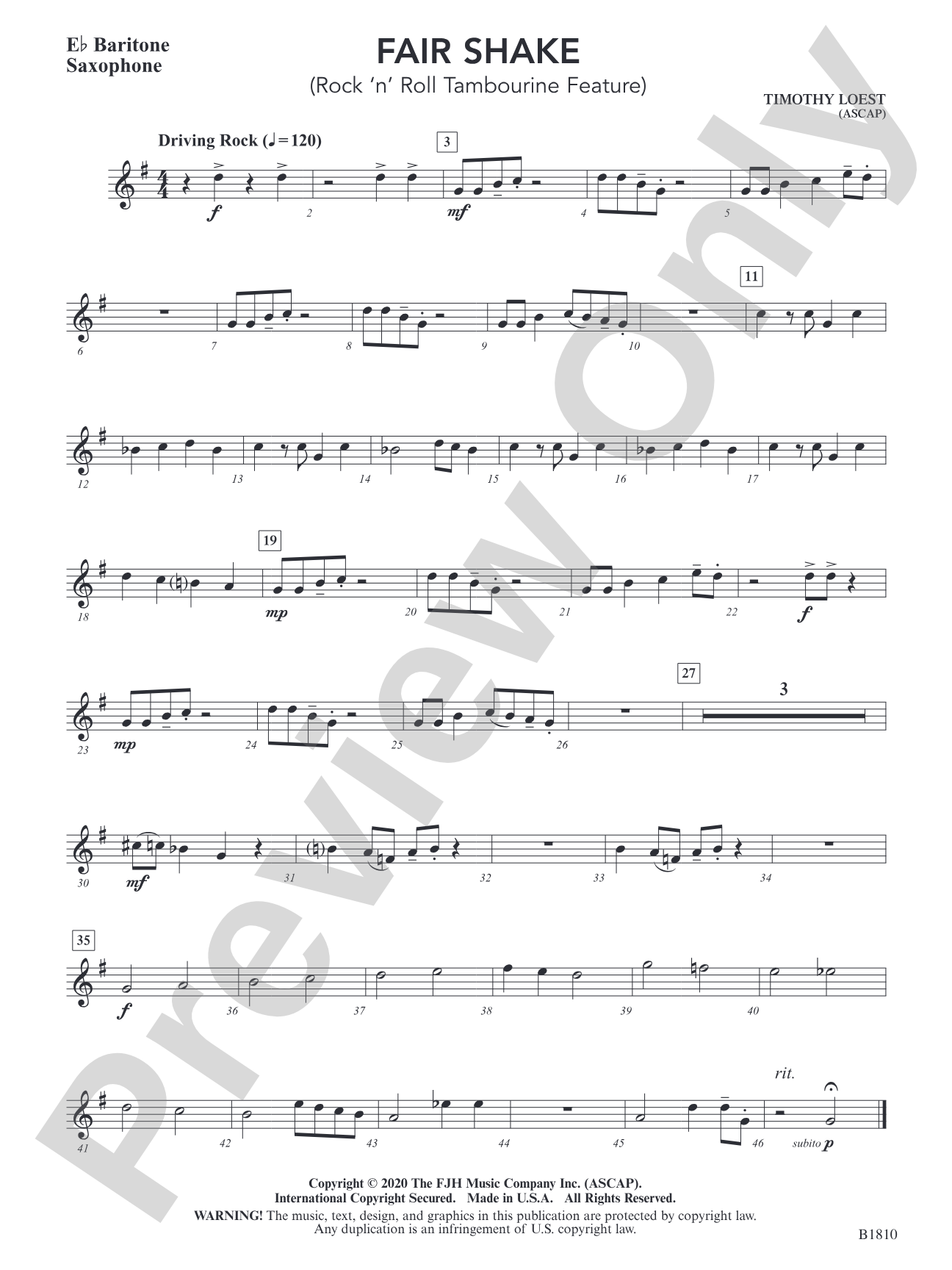 Fair Shake (Rock 'n' Roll Tambourine Feature): E-flat Baritone Saxophone