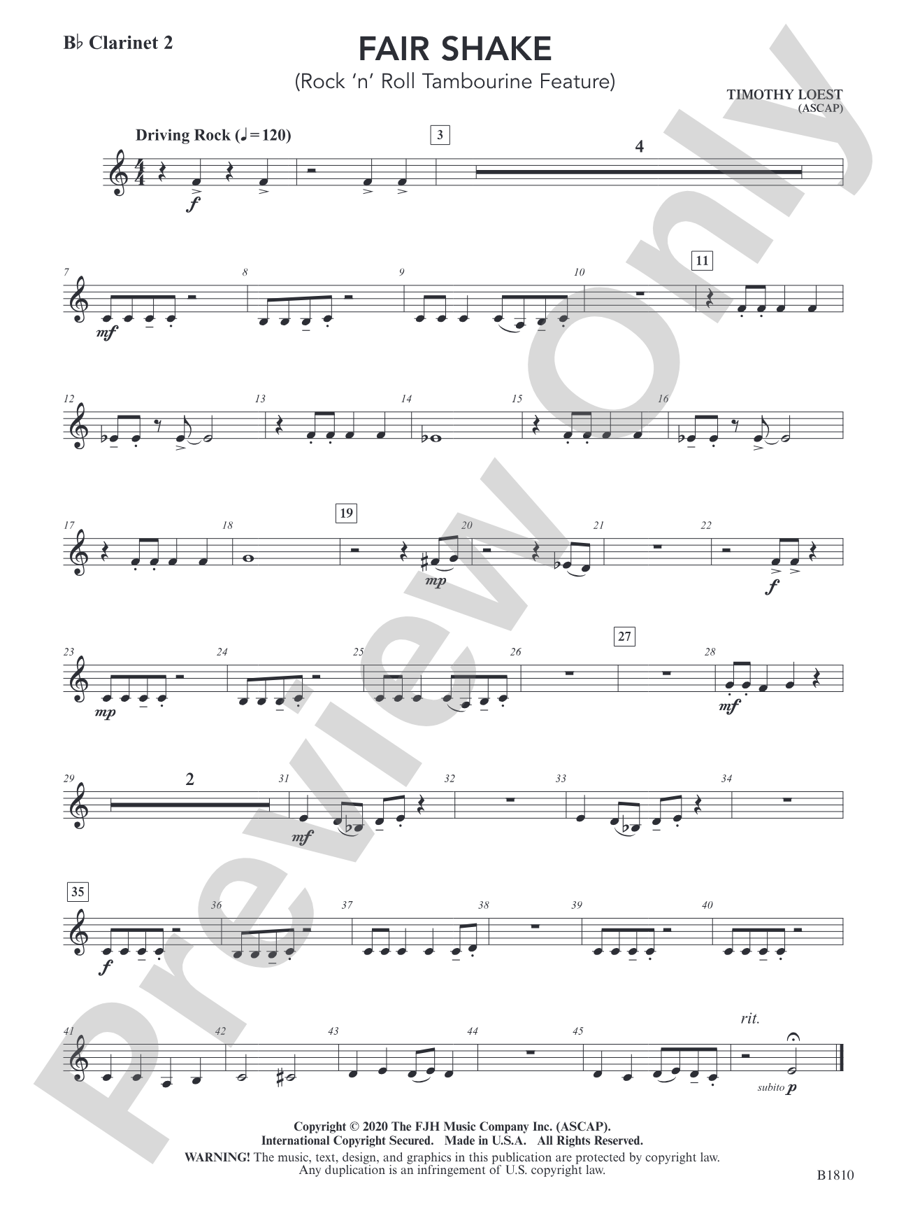 Fair Shake (Rock 'n' Roll Tambourine Feature): B-flat Clarinet 2