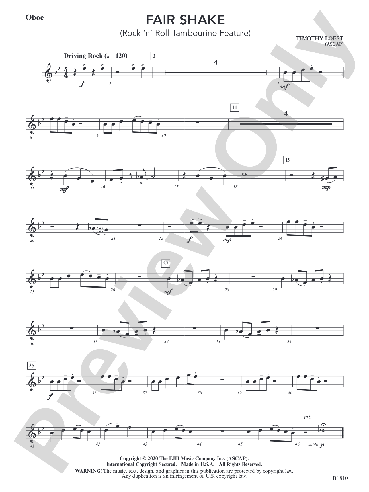 Fair Shake (Rock 'n' Roll Tambourine Feature): Oboe