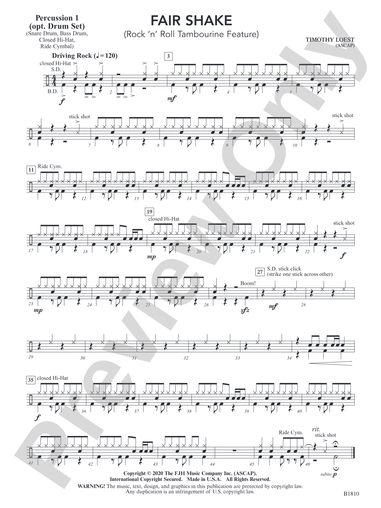 Fair Shake (Rock 'n' Roll Tambourine Feature): Percussion 1