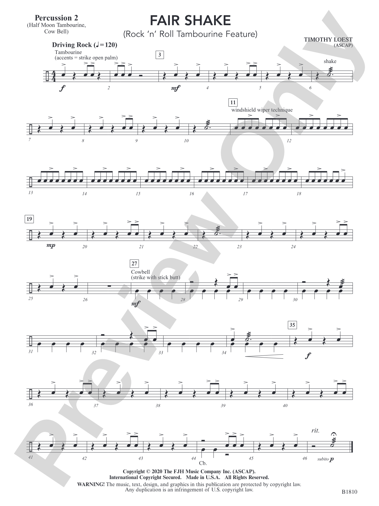 Fair Shake (Rock 'n' Roll Tambourine Feature): Percussion 2