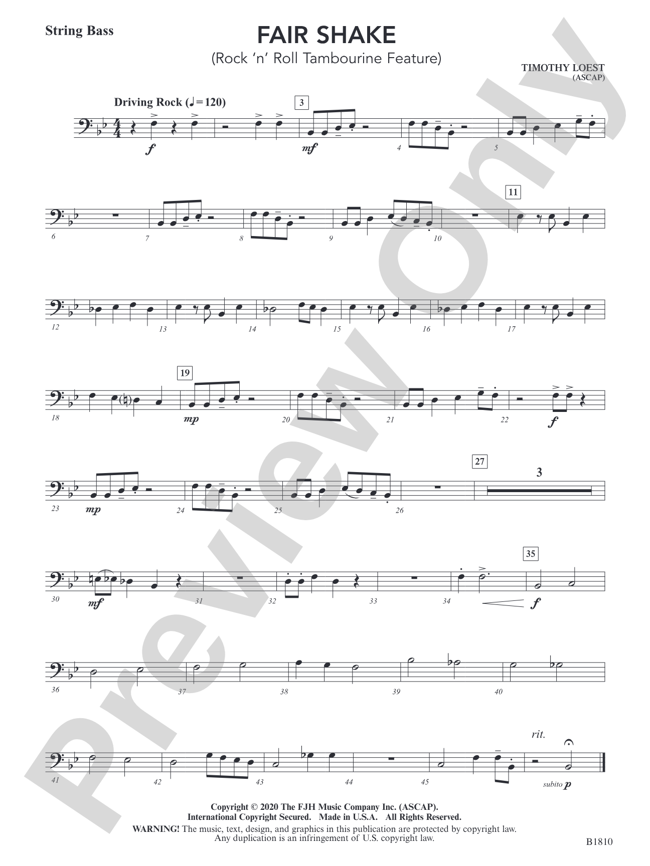 Fair Shake (Rock 'n' Roll Tambourine Feature): String Bass