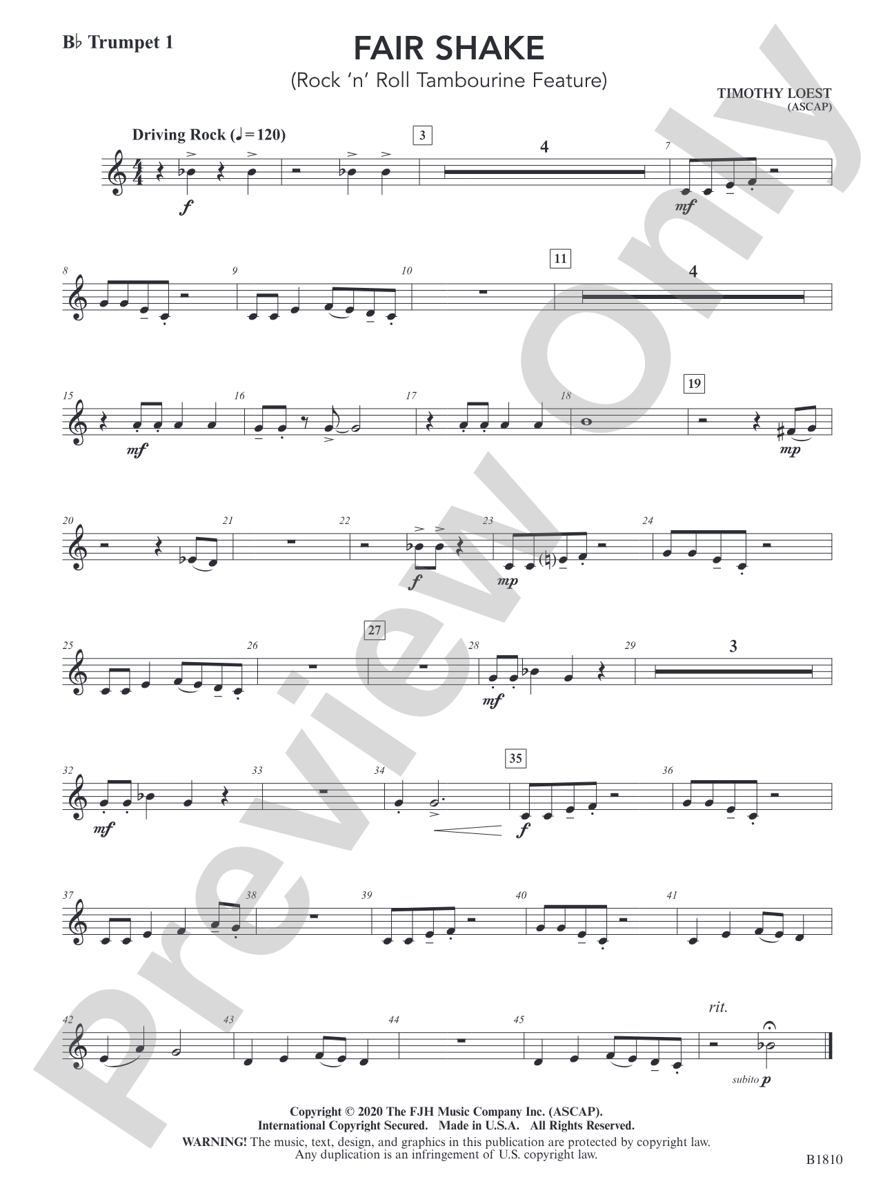 Fair Shake (Rock 'n' Roll Tambourine Feature): B-flat Trumpet 1