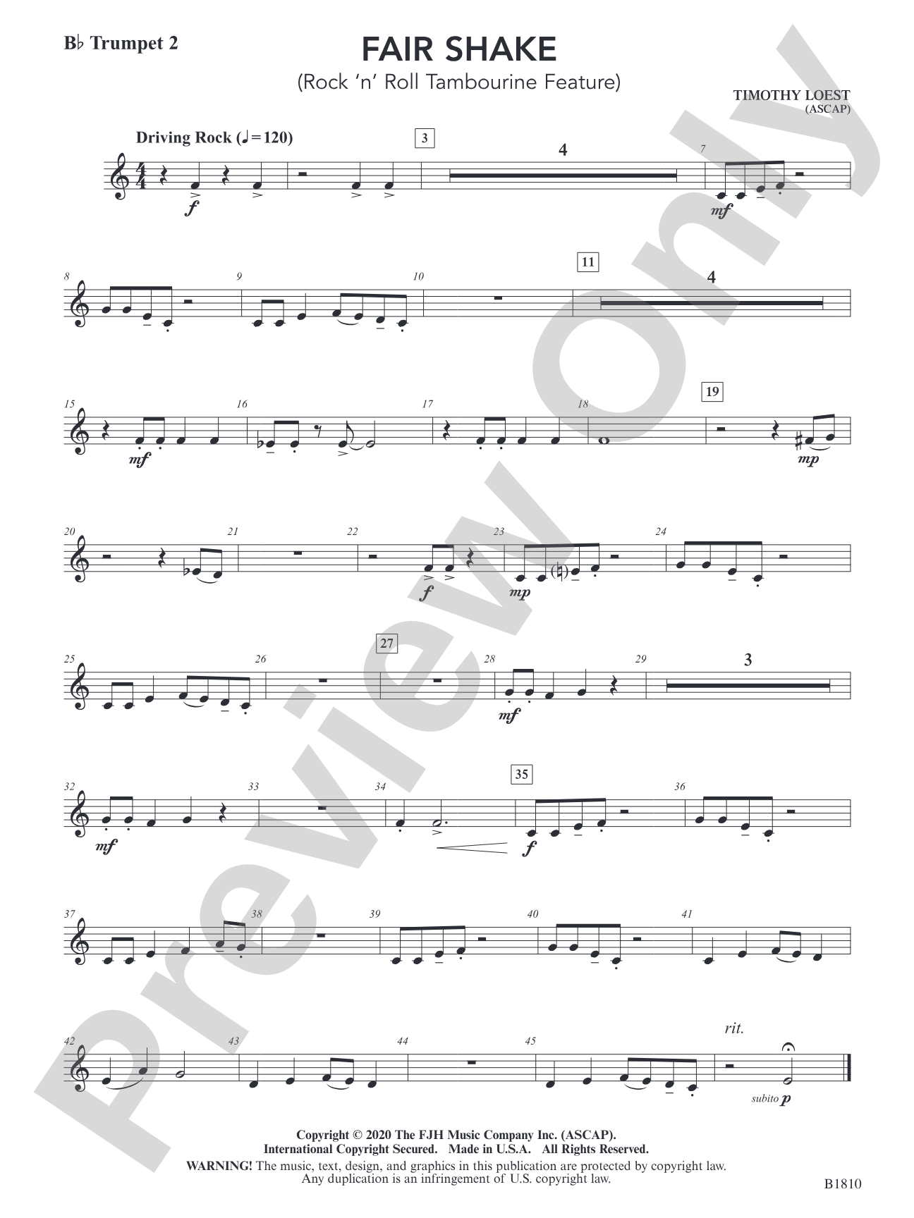 Fair Shake (Rock 'n' Roll Tambourine Feature): B-flat Trumpet 2