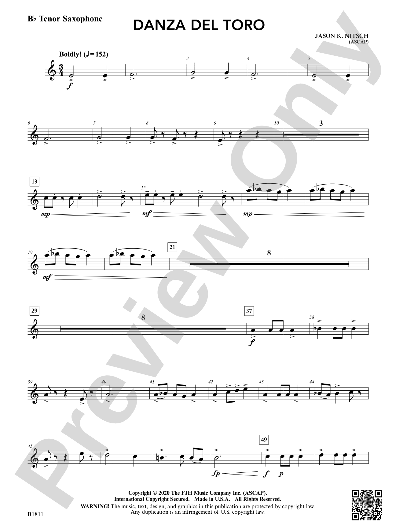 Danza del Toro: B-flat Tenor Saxophone