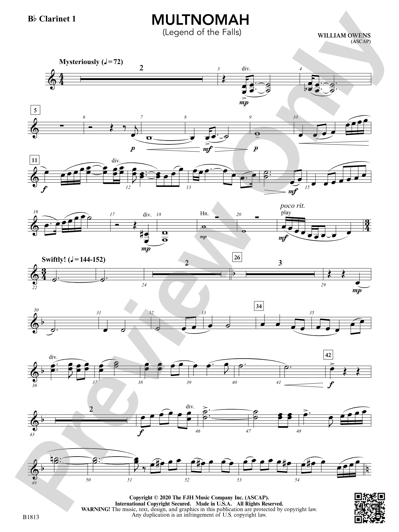Multnomah (Legend of the Falls): B-flat Clarinet 1