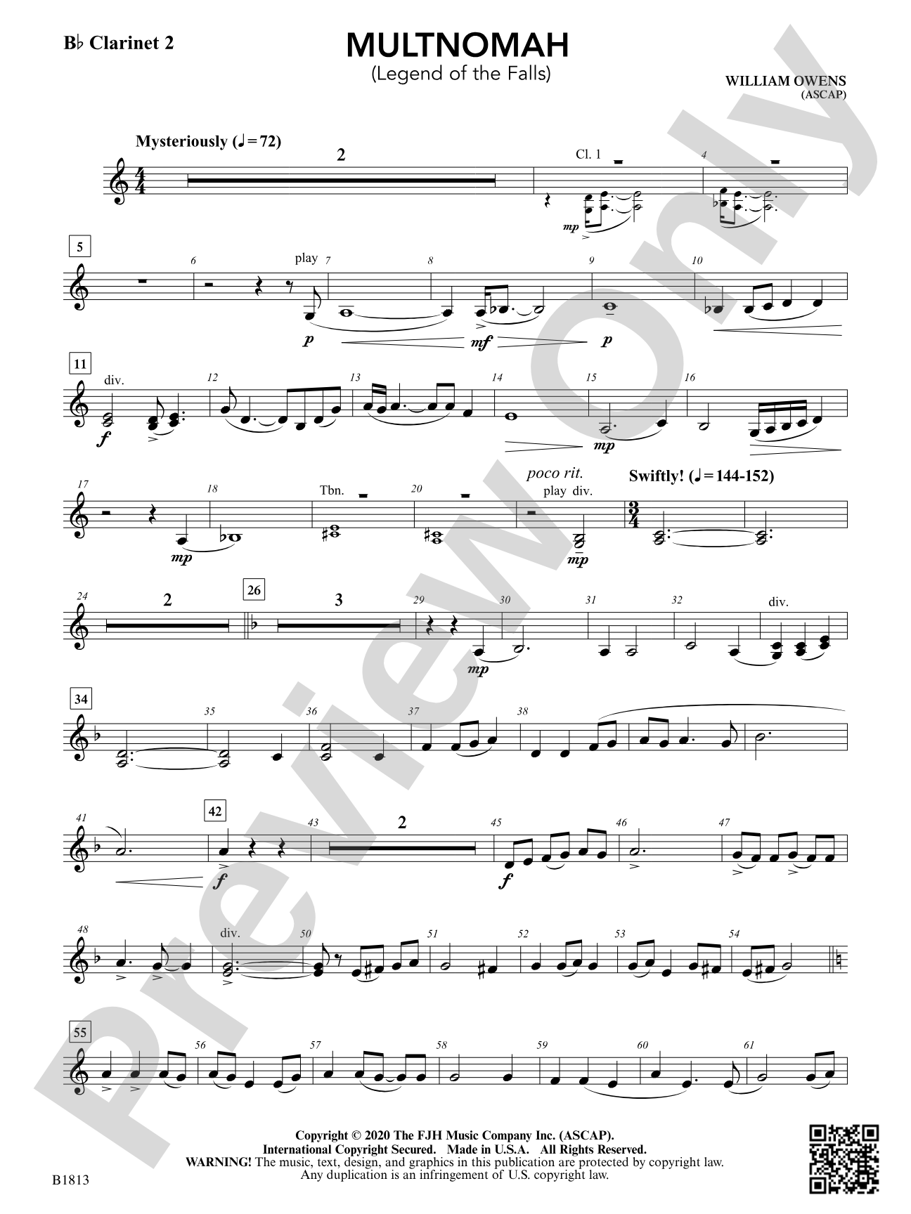 Multnomah (Legend of the Falls): B-flat Clarinet 2