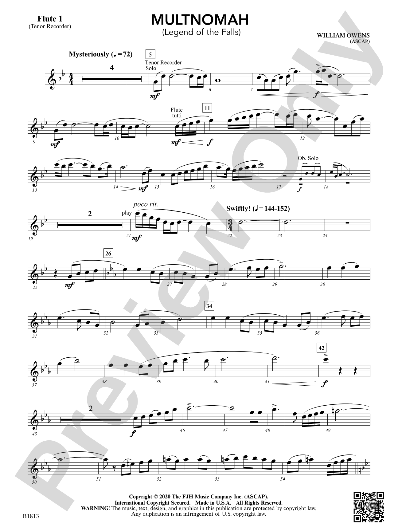 Multnomah (Legend of the Falls): Flute 1 (Tenor Recorder)