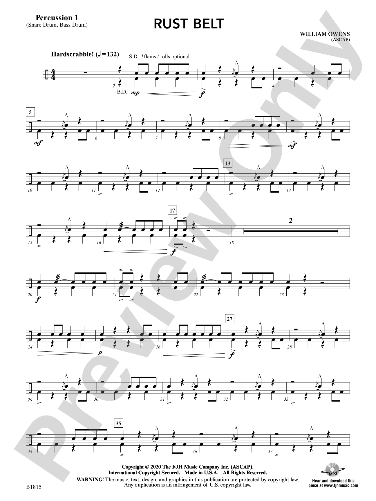 Rust Belt: Percussion 1 (Snare Drum, Bass Drum)