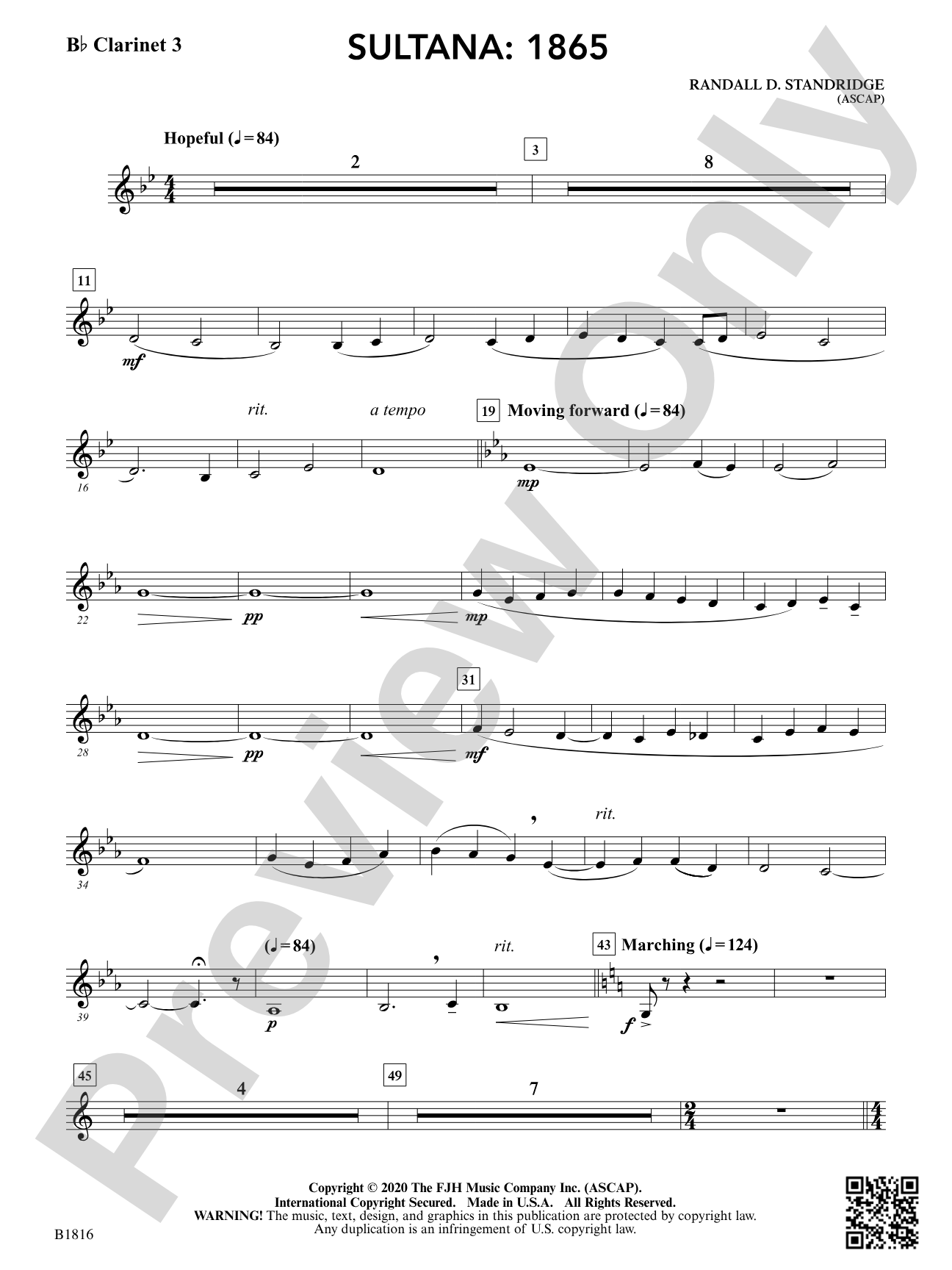 Sultana: 1865: B-flat Clarinet 3 (opt.)