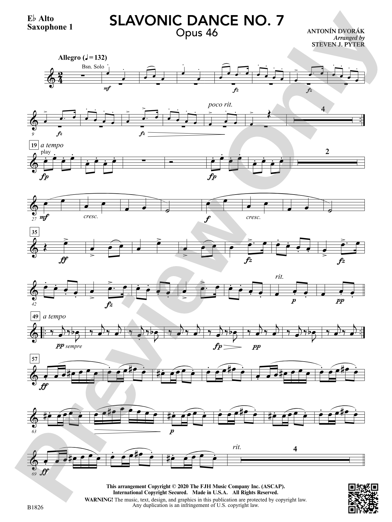 Slavonic Dance No. 7 (Opus 46): E-flat Alto Saxophone 1