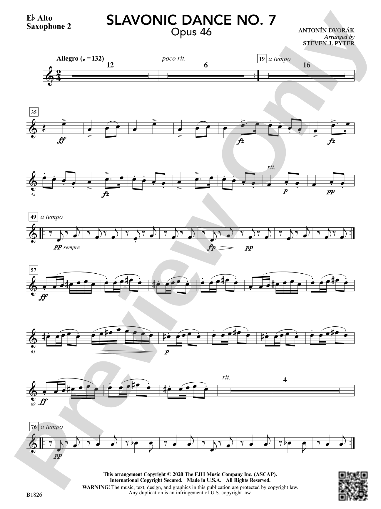 Slavonic Dance No. 7 (Opus 46): E-flat Alto Saxophone 2