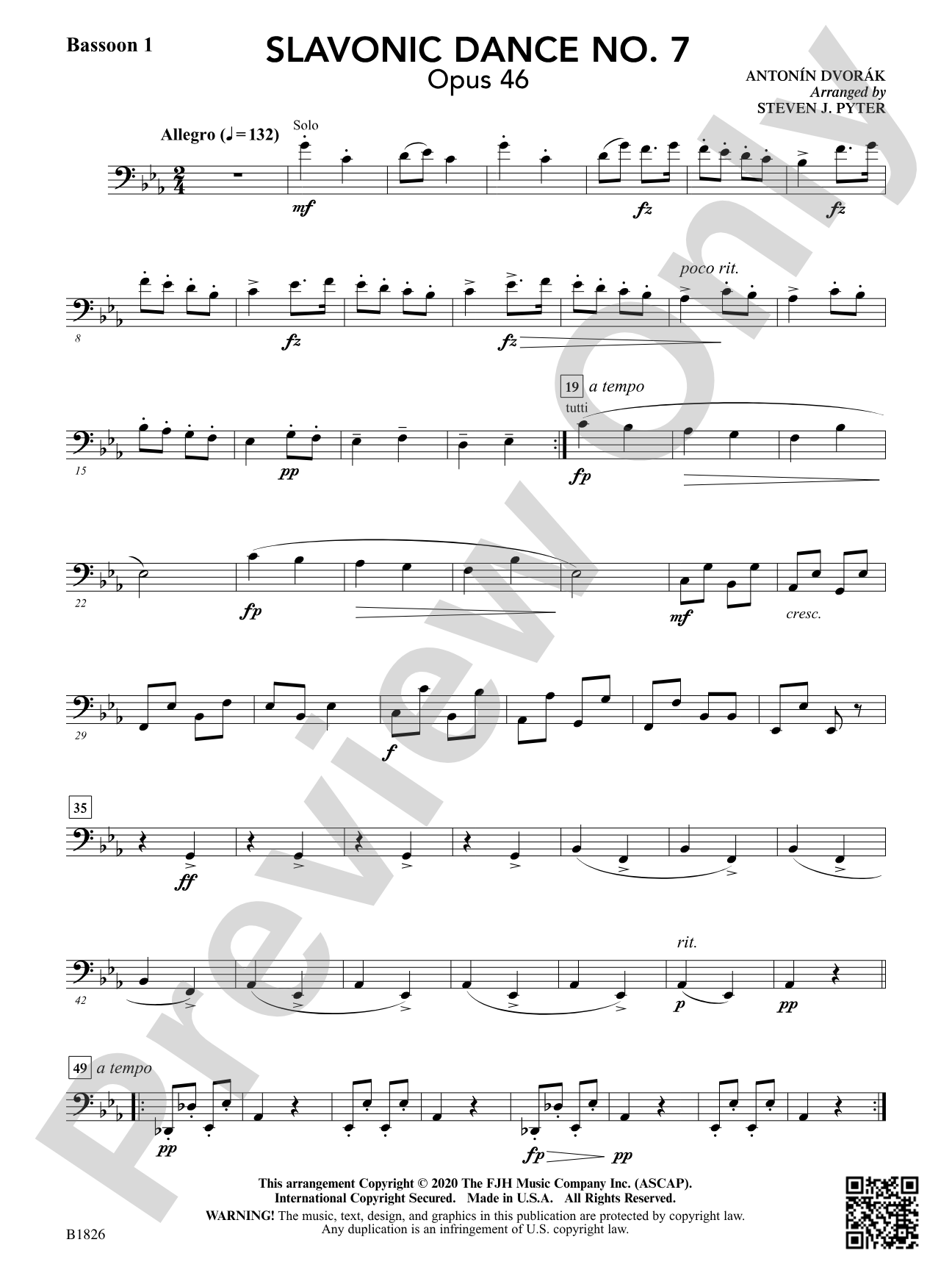 Slavonic Dance No. 7 (Opus 46): Bassoon 1