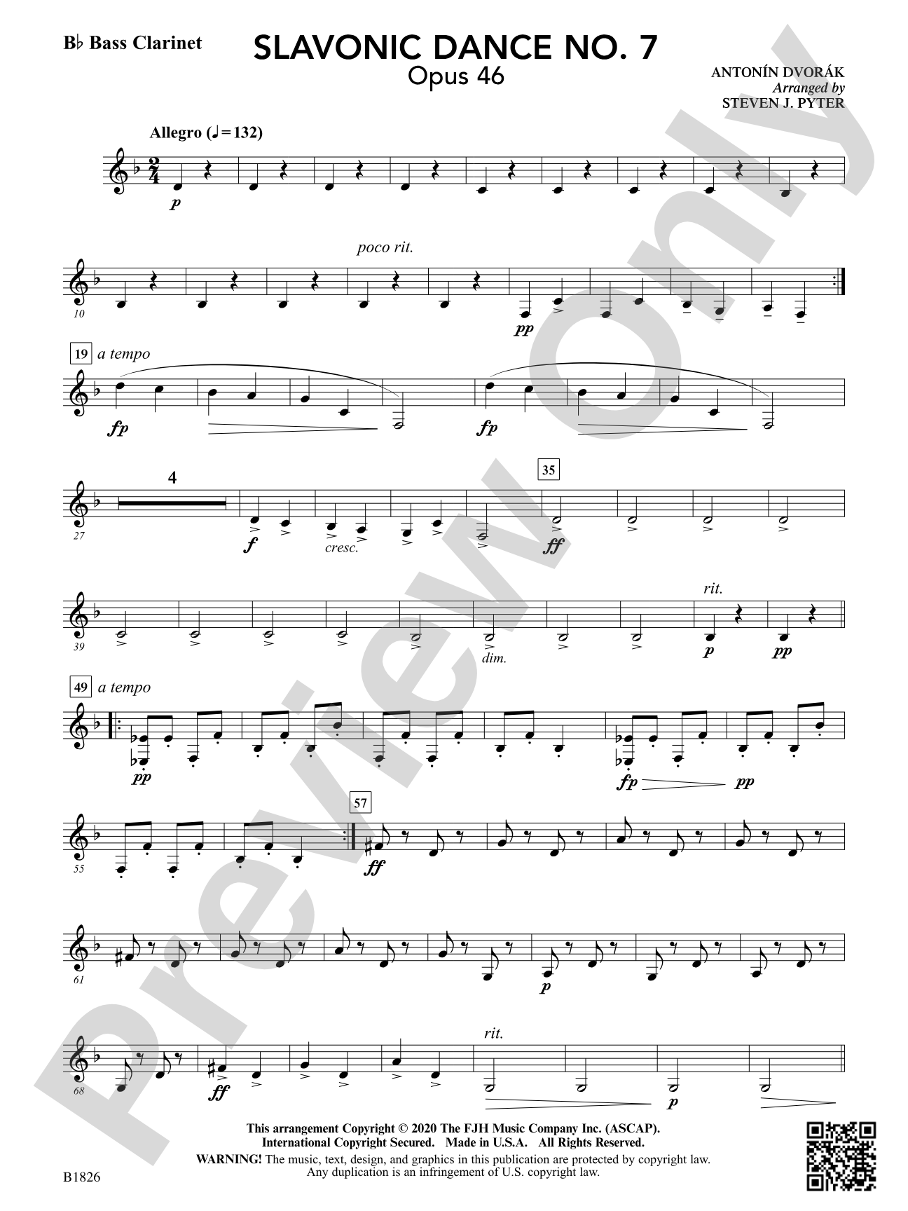 Slavonic Dance No. 7 (Opus 46): B-flat Bass Clarinet