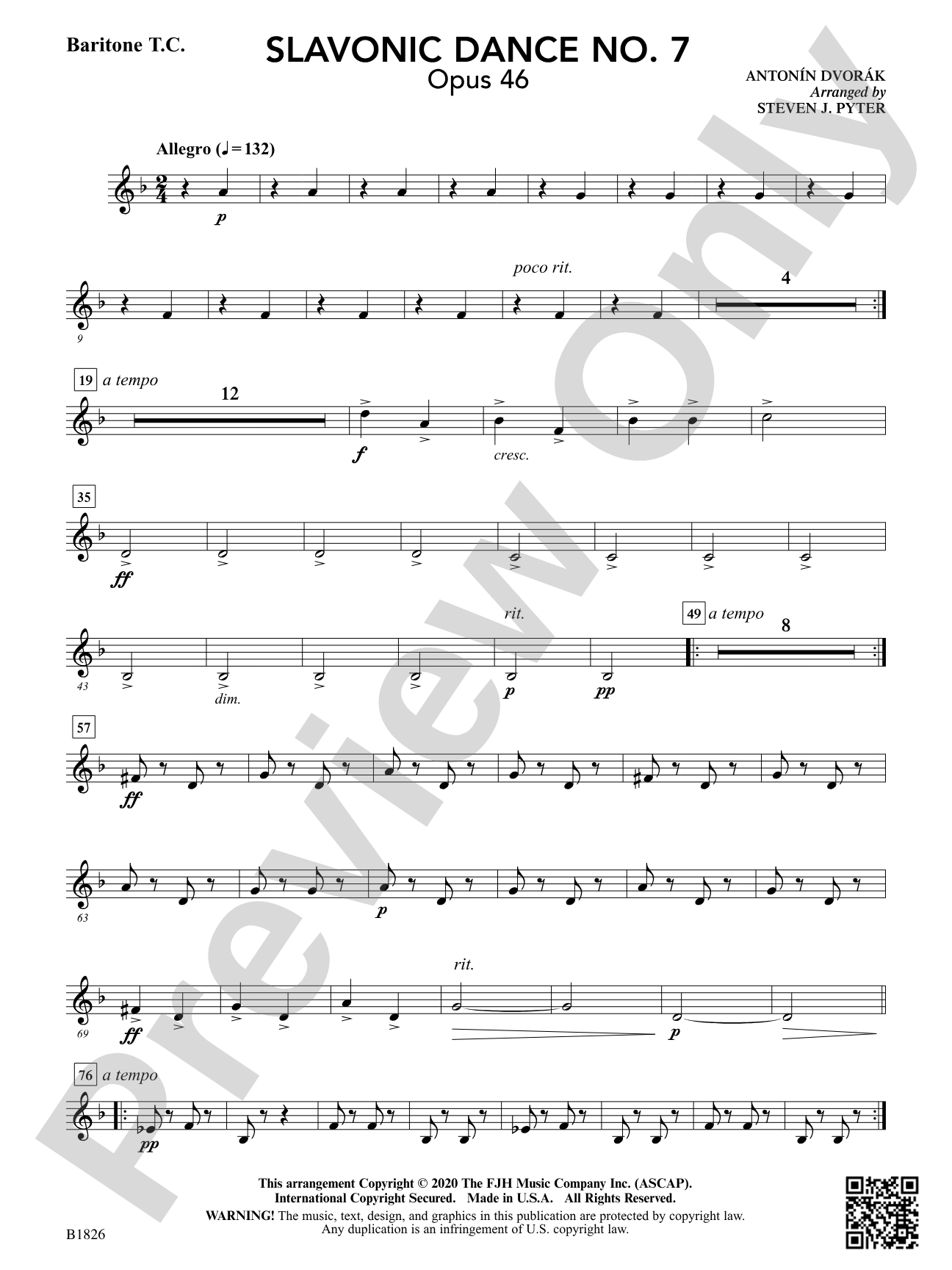 Slavonic Dance No. 7 (Opus 46): Baritone T.C.