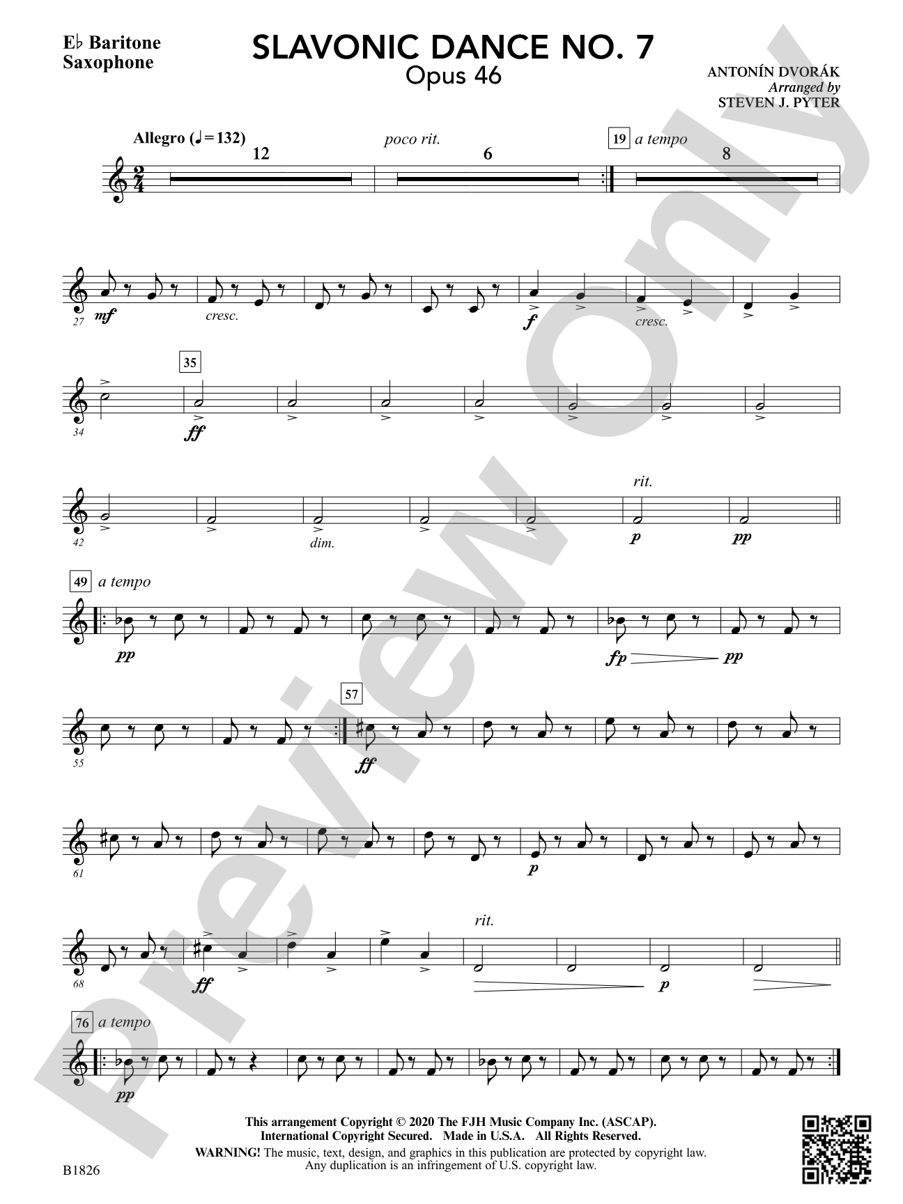 Slavonic Dance No. 7 (Opus 46): E-flat Baritone Saxophone